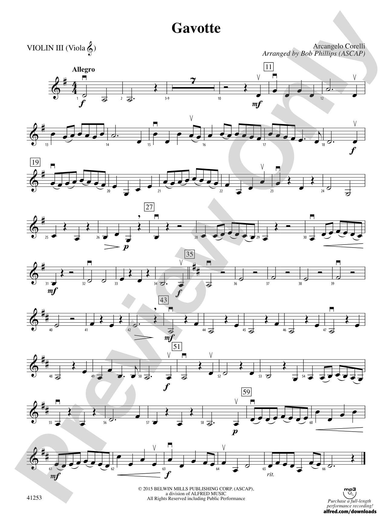 Gavotte: 3rd Violin (Viola [TC])