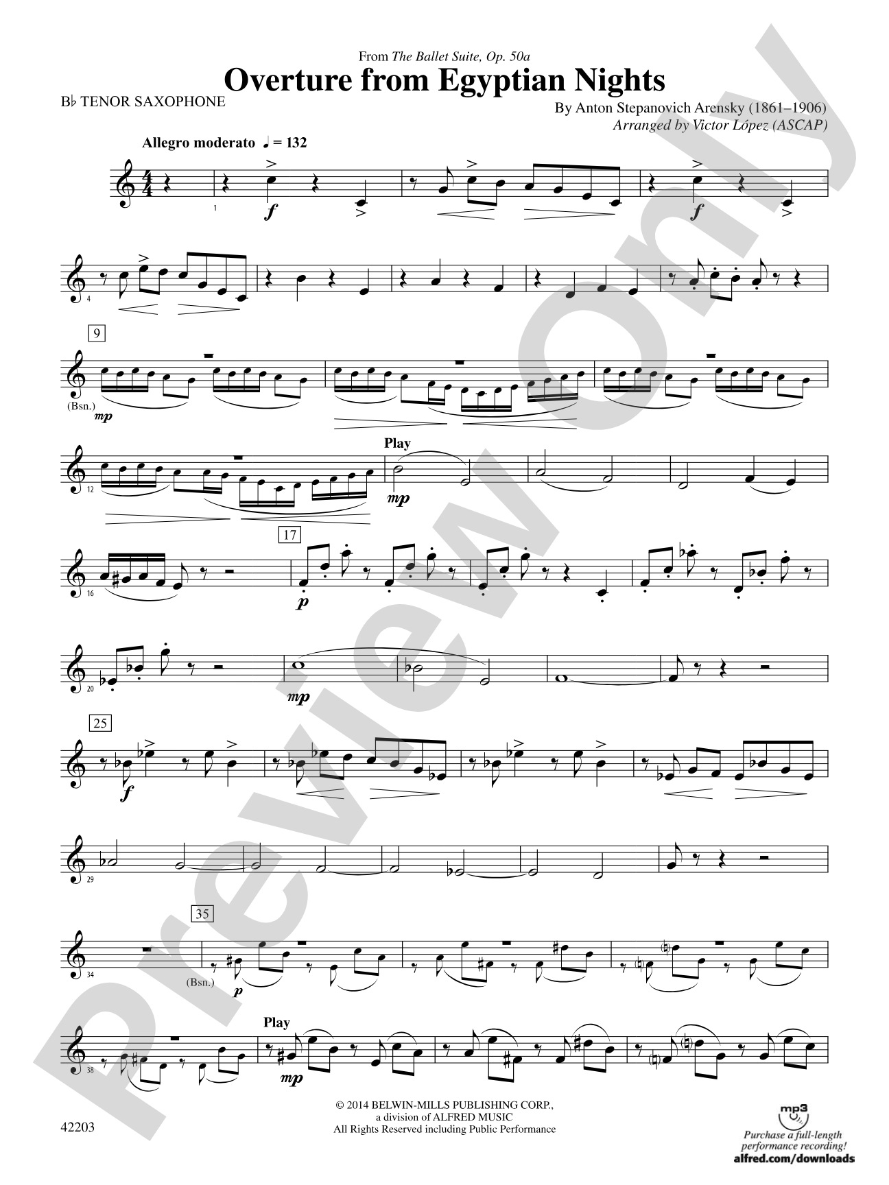 Overture from Egyptian Nights: B-flat Tenor Saxophone