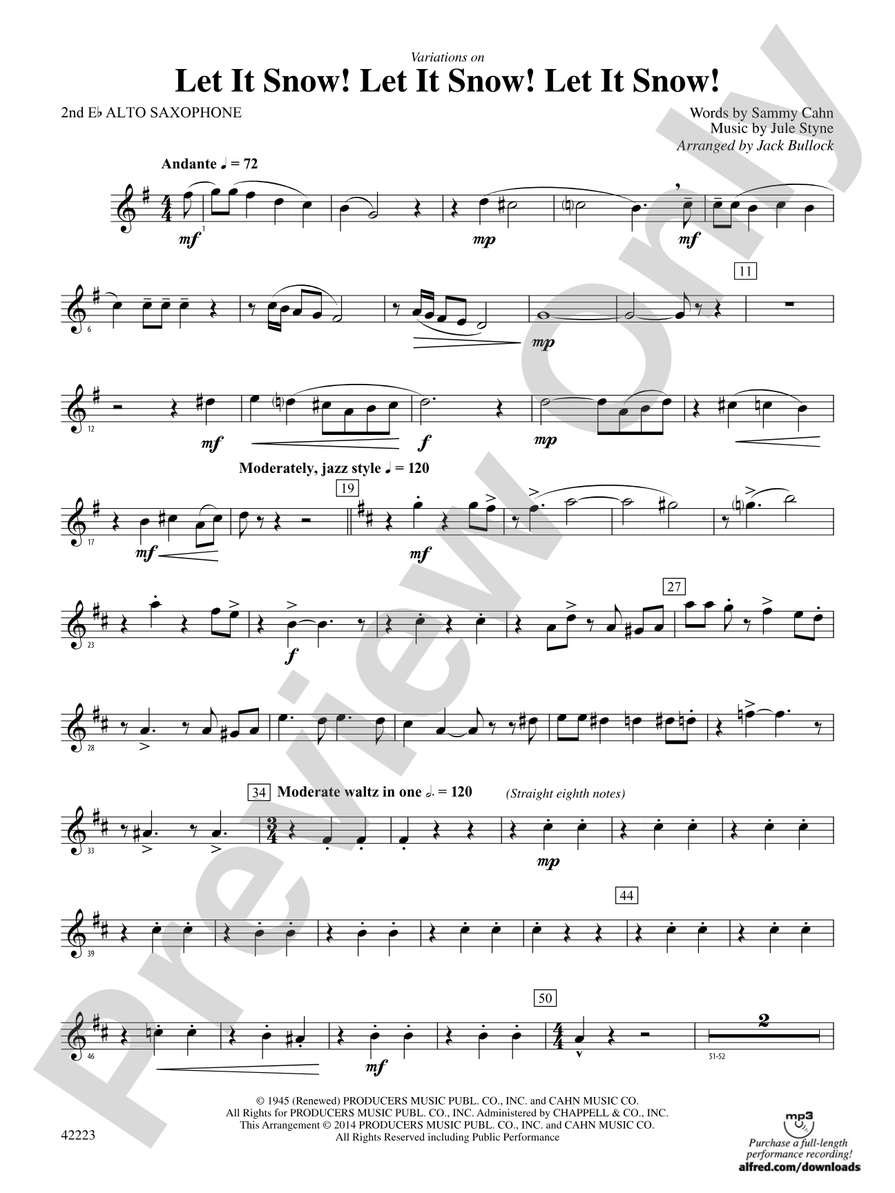 Let It Snow! Let It Snow! Let It Snow!, Variations on: 2nd E-flat Alto Saxophone