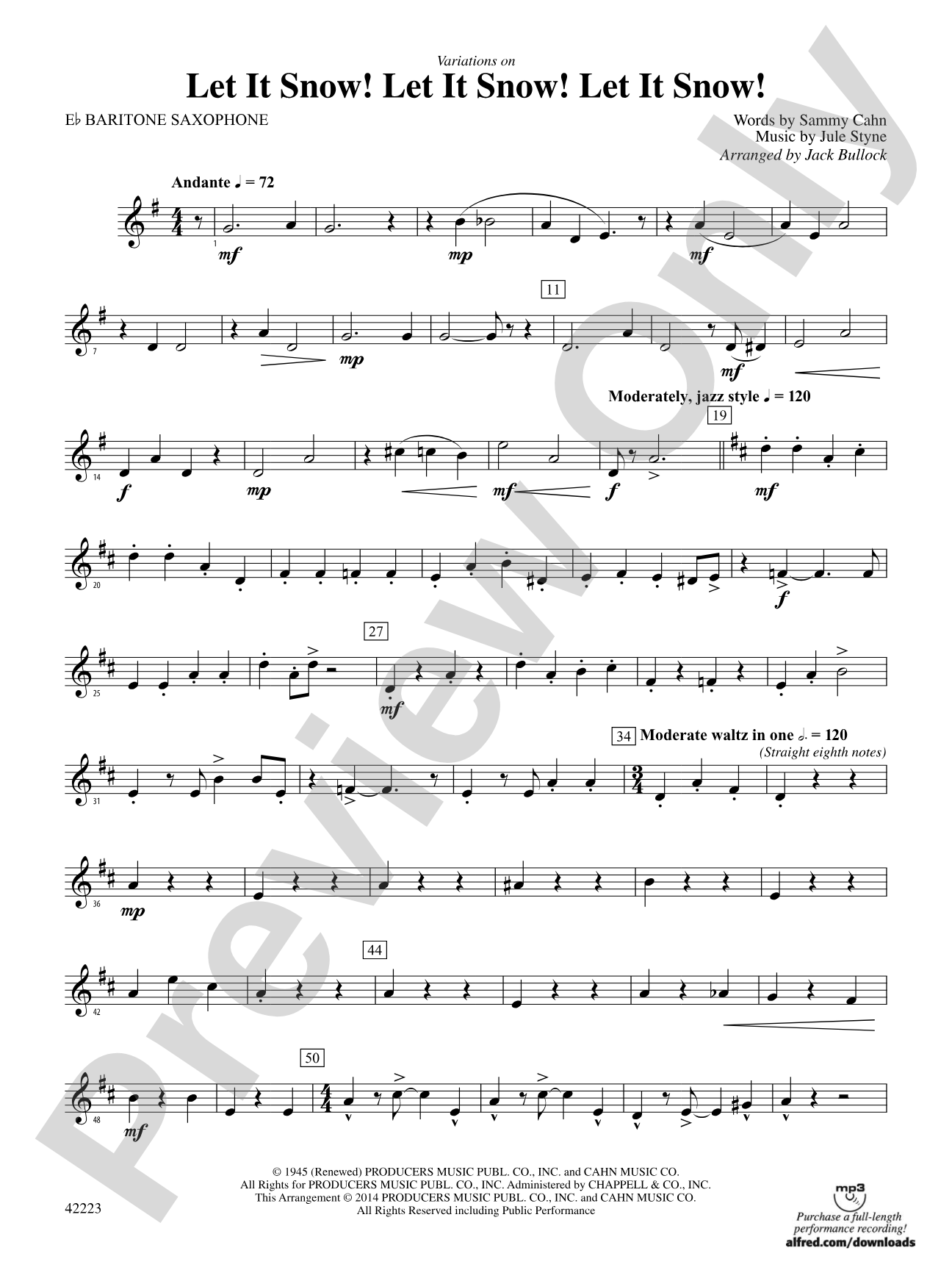 Let It Snow! Let It Snow! Let It Snow!, Variations on: E-flat Baritone Saxophone