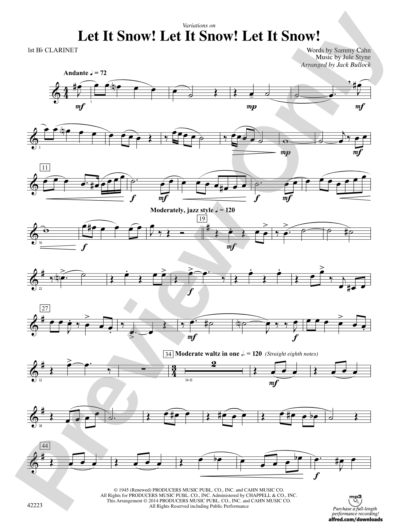 Let It Snow! Let It Snow! Let It Snow!, Variations on: 1st B-flat Clarinet