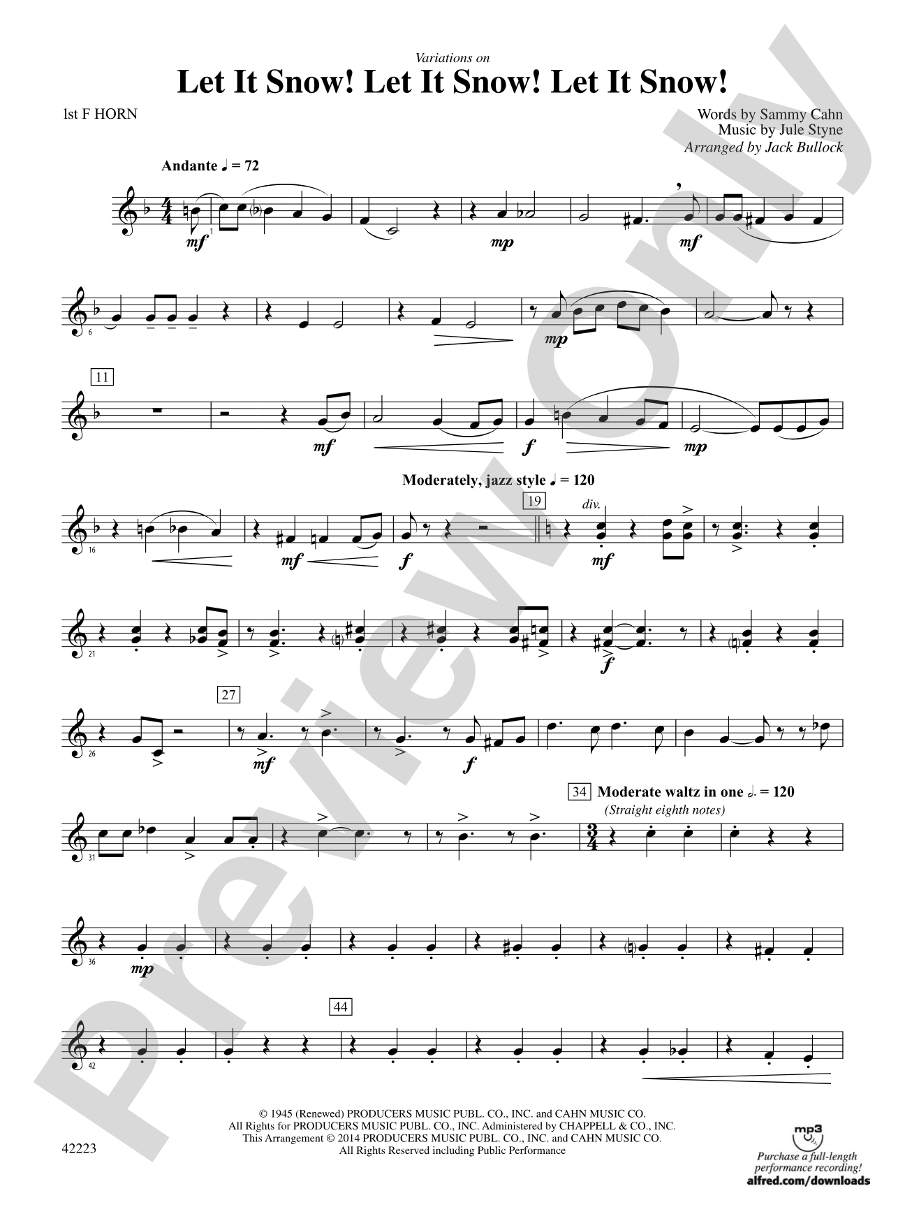 Let It Snow! Let It Snow! Let It Snow!, Variations on: 1st F Horn