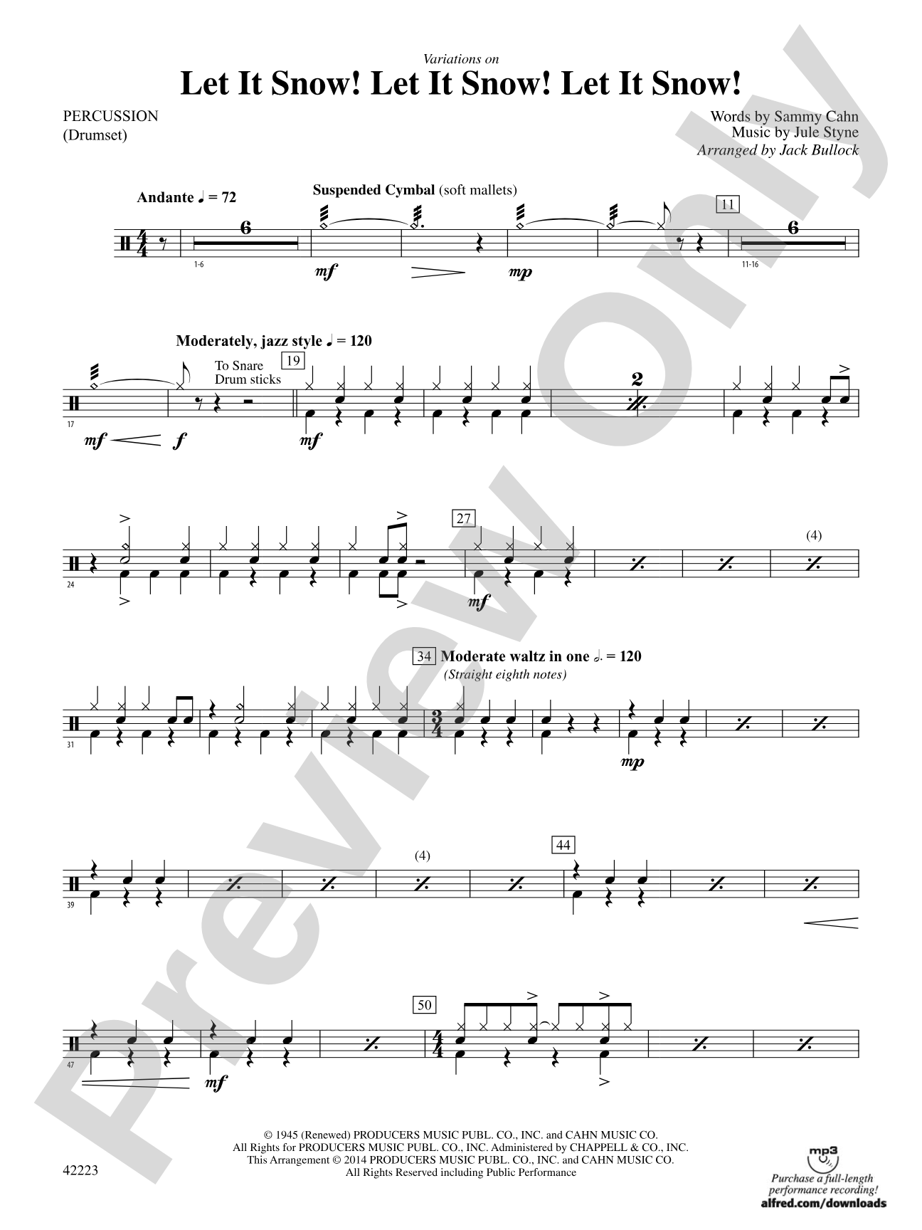 Let It Snow! Let It Snow! Let It Snow!, Variations on: 1st Percussion