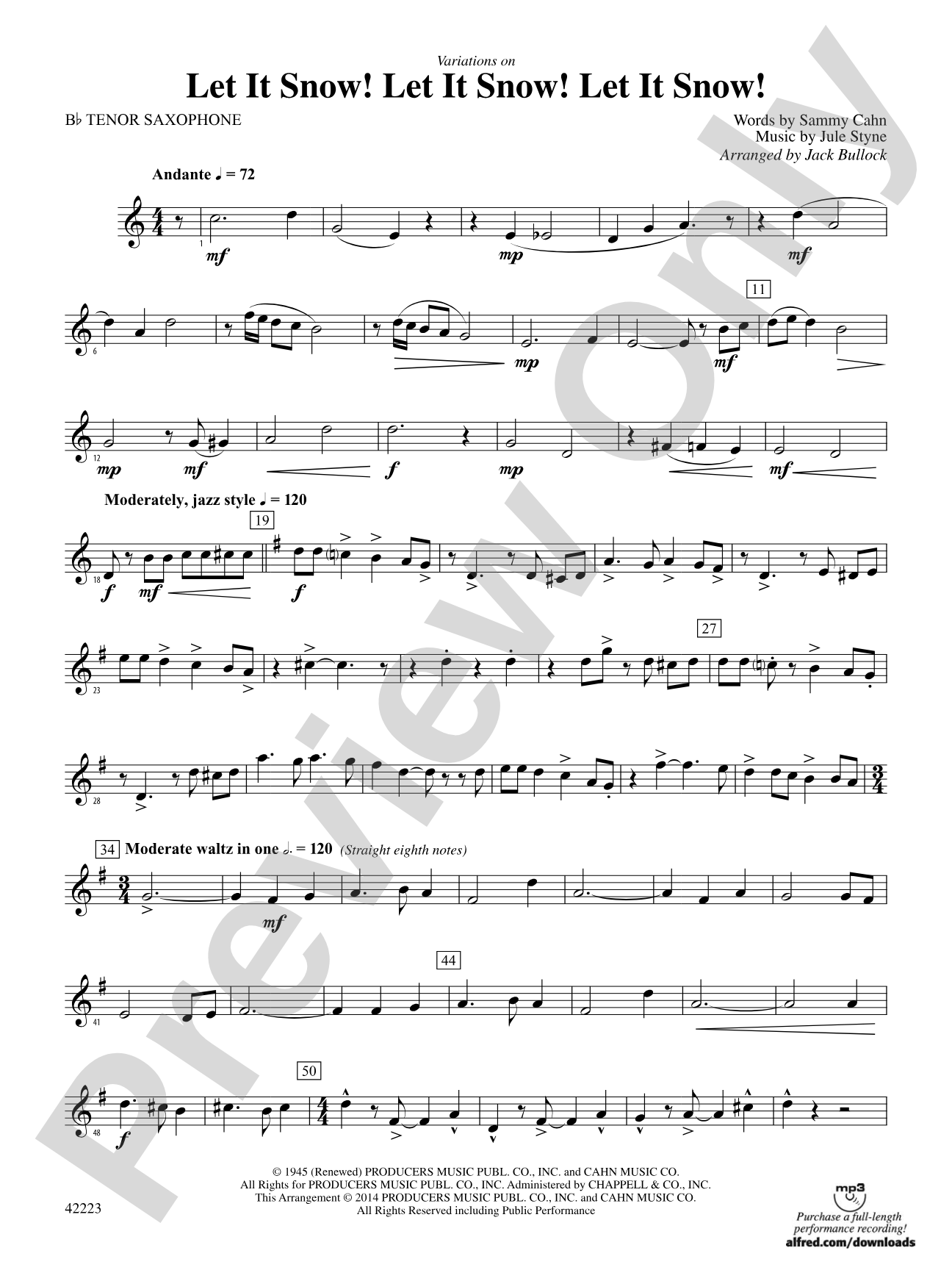 Let It Snow! Let It Snow! Let It Snow!, Variations on: B-flat Tenor Saxophone