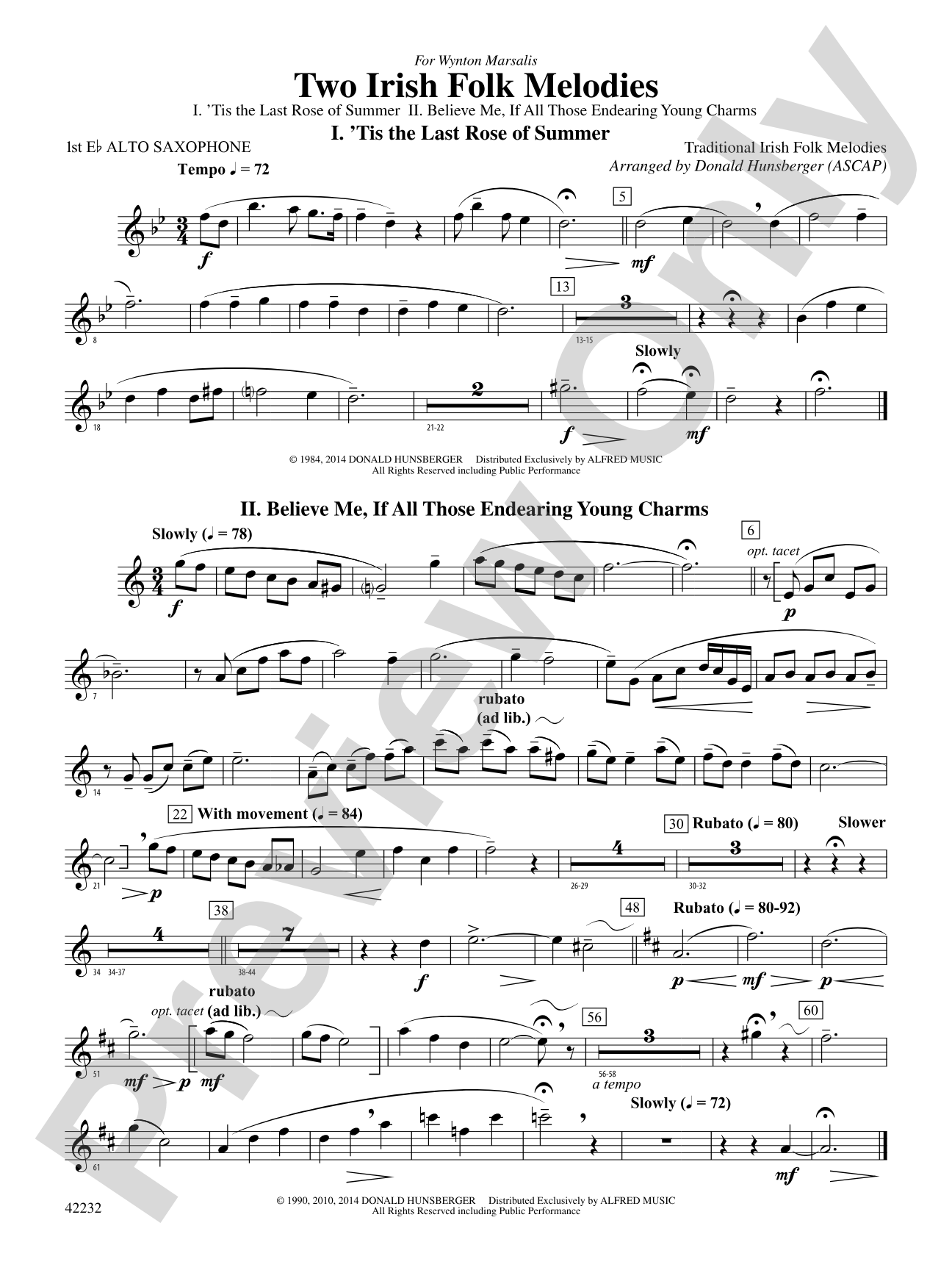 Two Irish Folk Melodies: E-flat Alto Saxophone