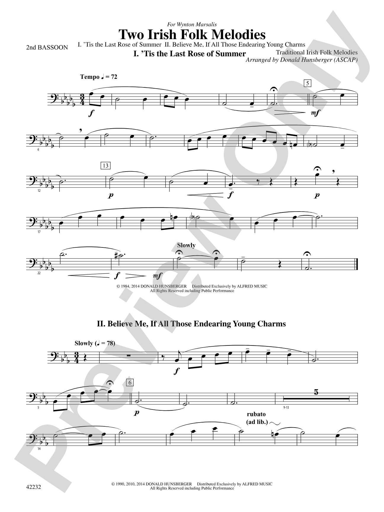 Two Irish Folk Melodies: 2nd Bassoon