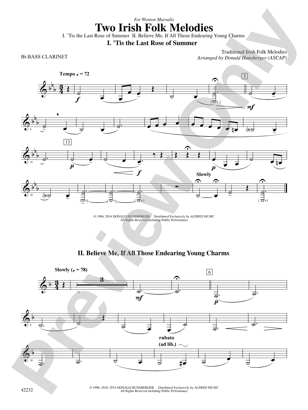 Two Irish Folk Melodies: B-flat Bass Clarinet