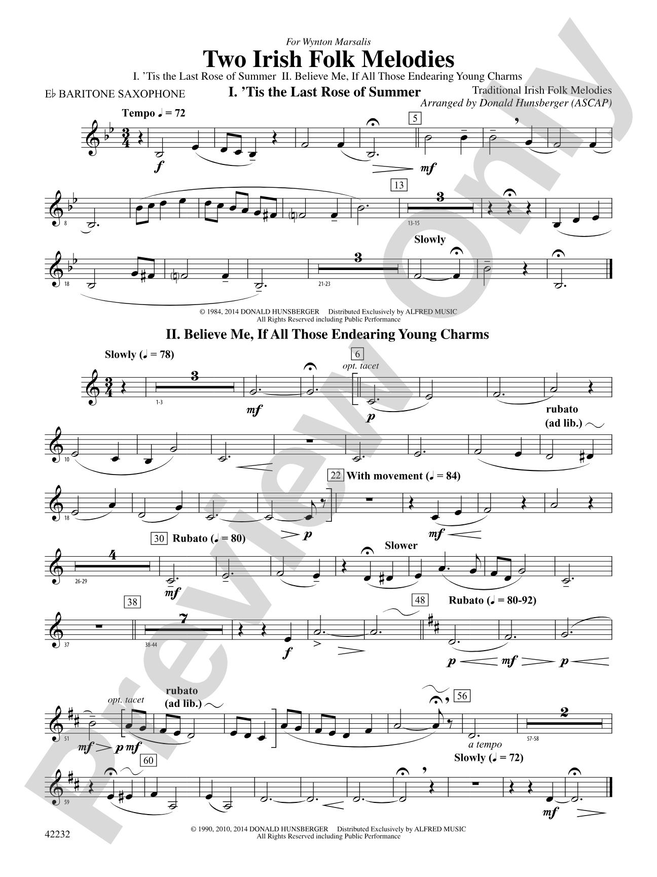 Two Irish Folk Melodies: E-flat Baritone Saxophone