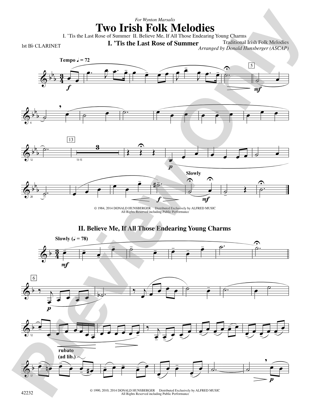 Two Irish Folk Melodies: 1st B-flat Clarinet