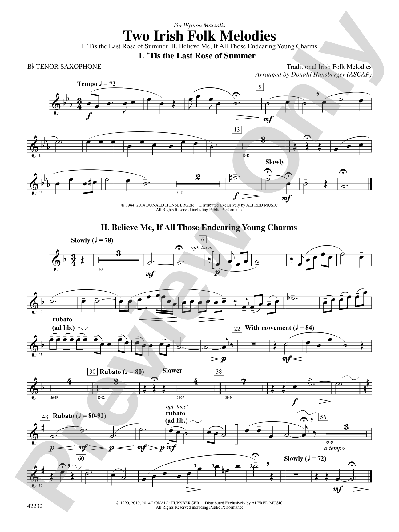 Two Irish Folk Melodies: B-flat Tenor Saxophone