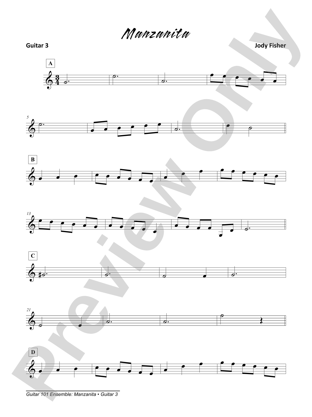 Alfred's Guitar 101, Ensemble: Manzanita: Guitar 3