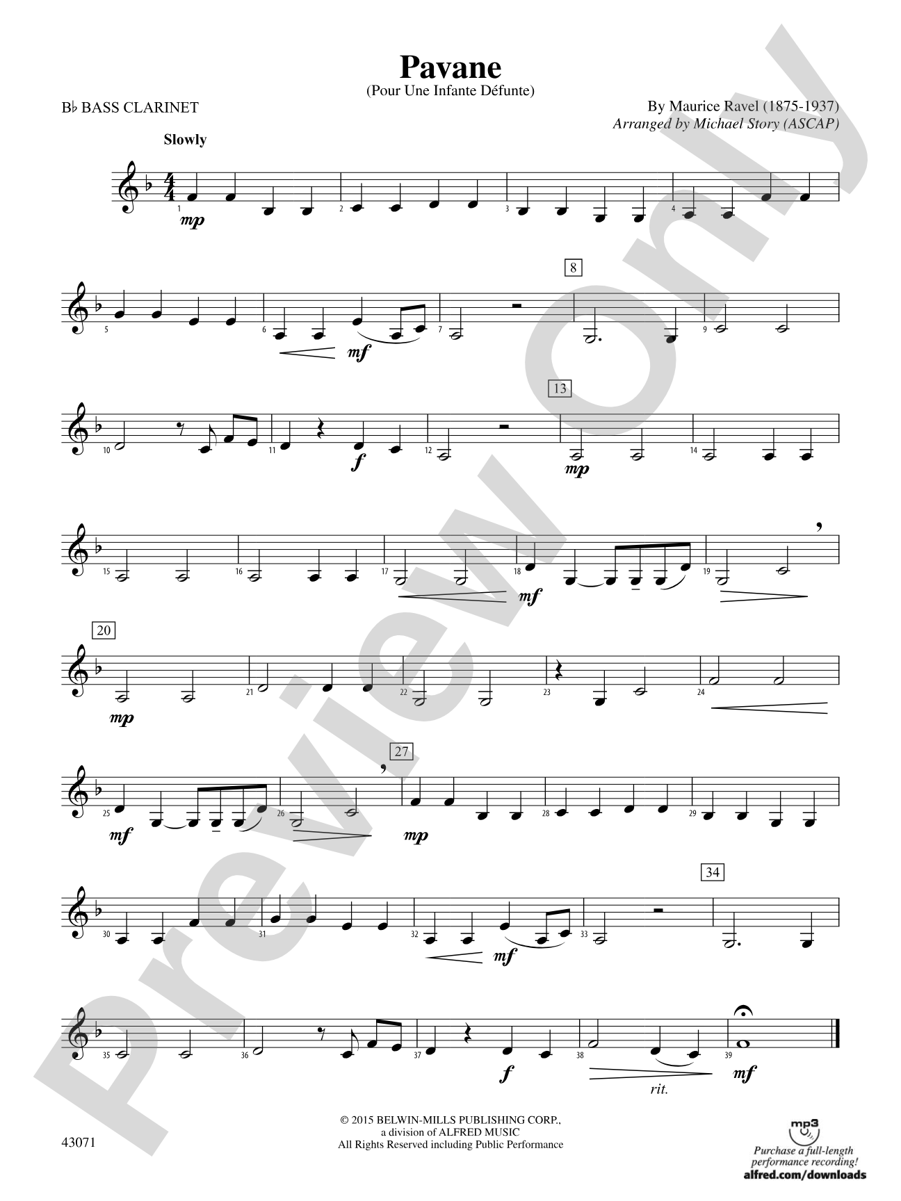 Pavane: B-flat Bass Clarinet