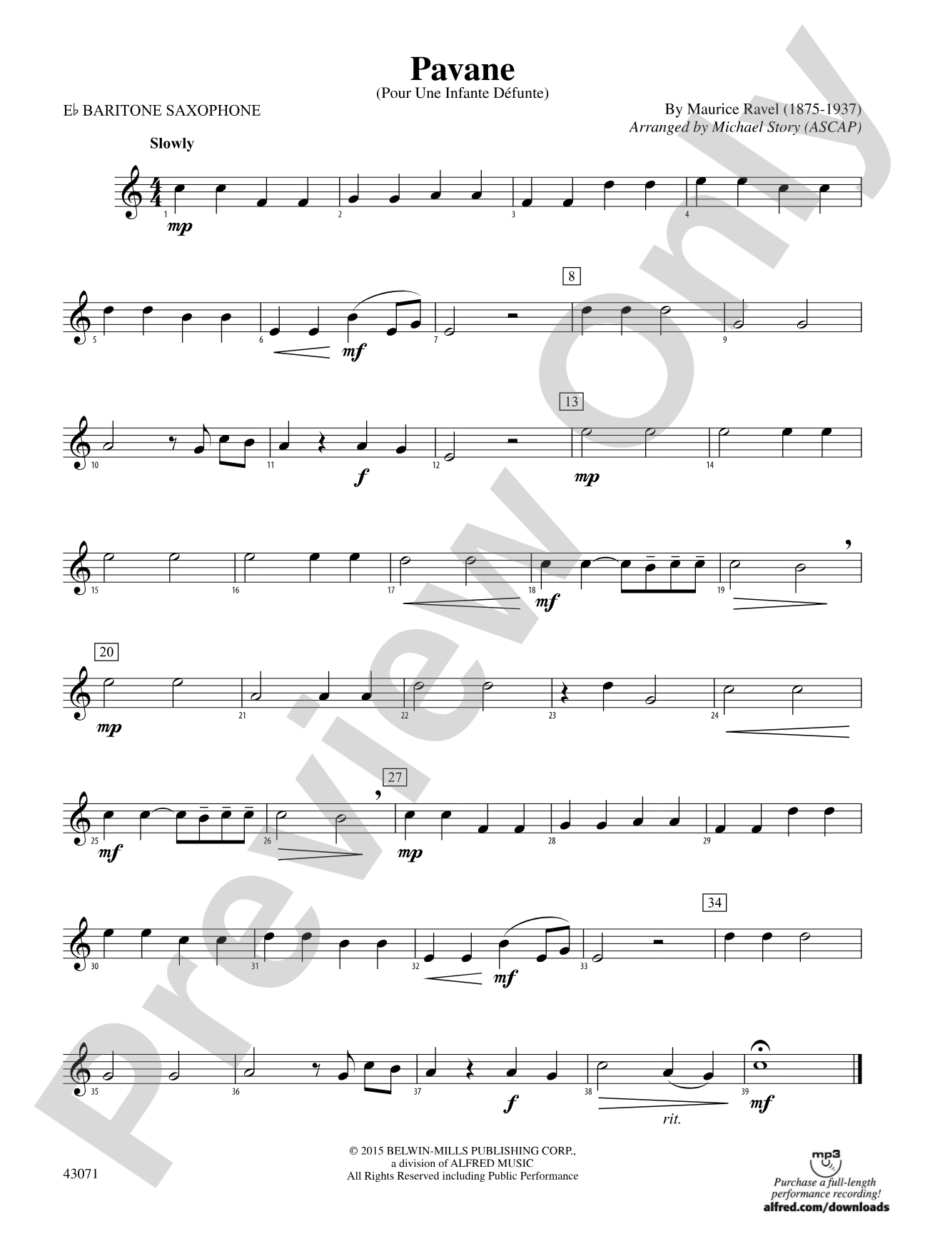 Pavane: E-flat Baritone Saxophone