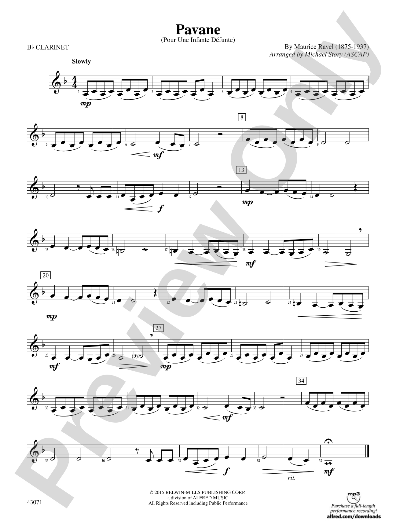 Pavane: 1st B-flat Clarinet