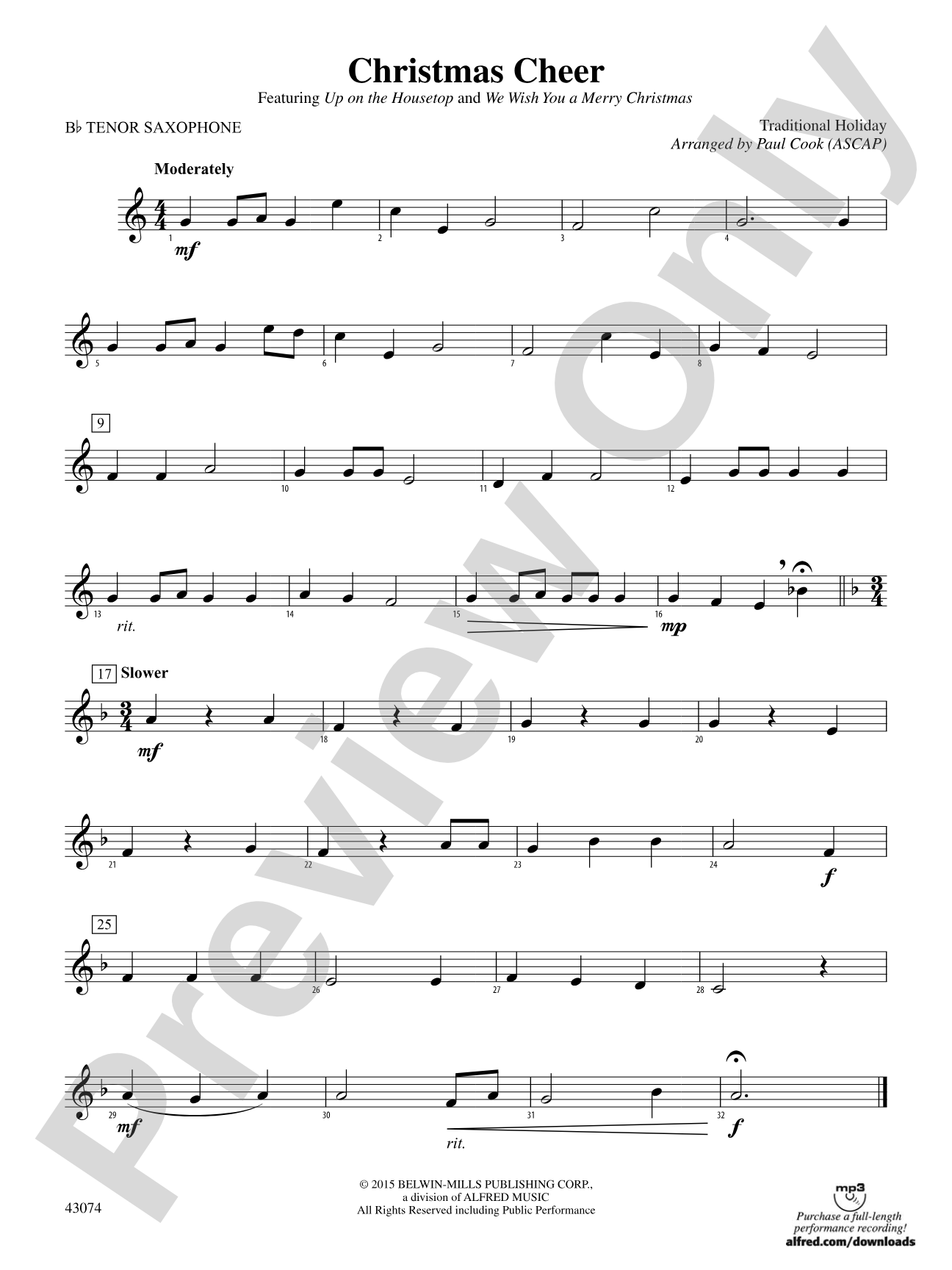 Christmas Cheer: B-flat Tenor Saxophone