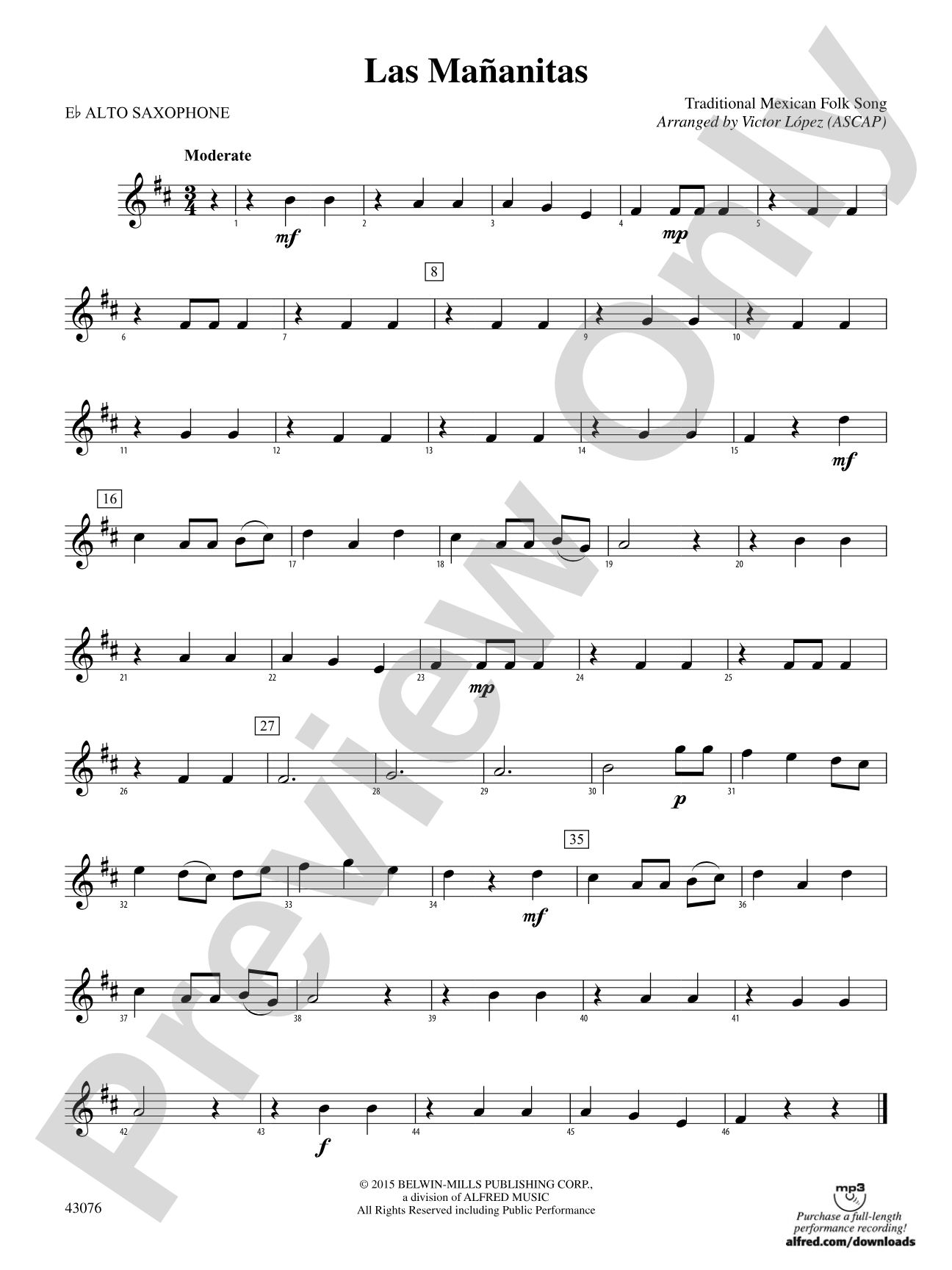 Las Mañanitas: E-flat Alto Saxophone