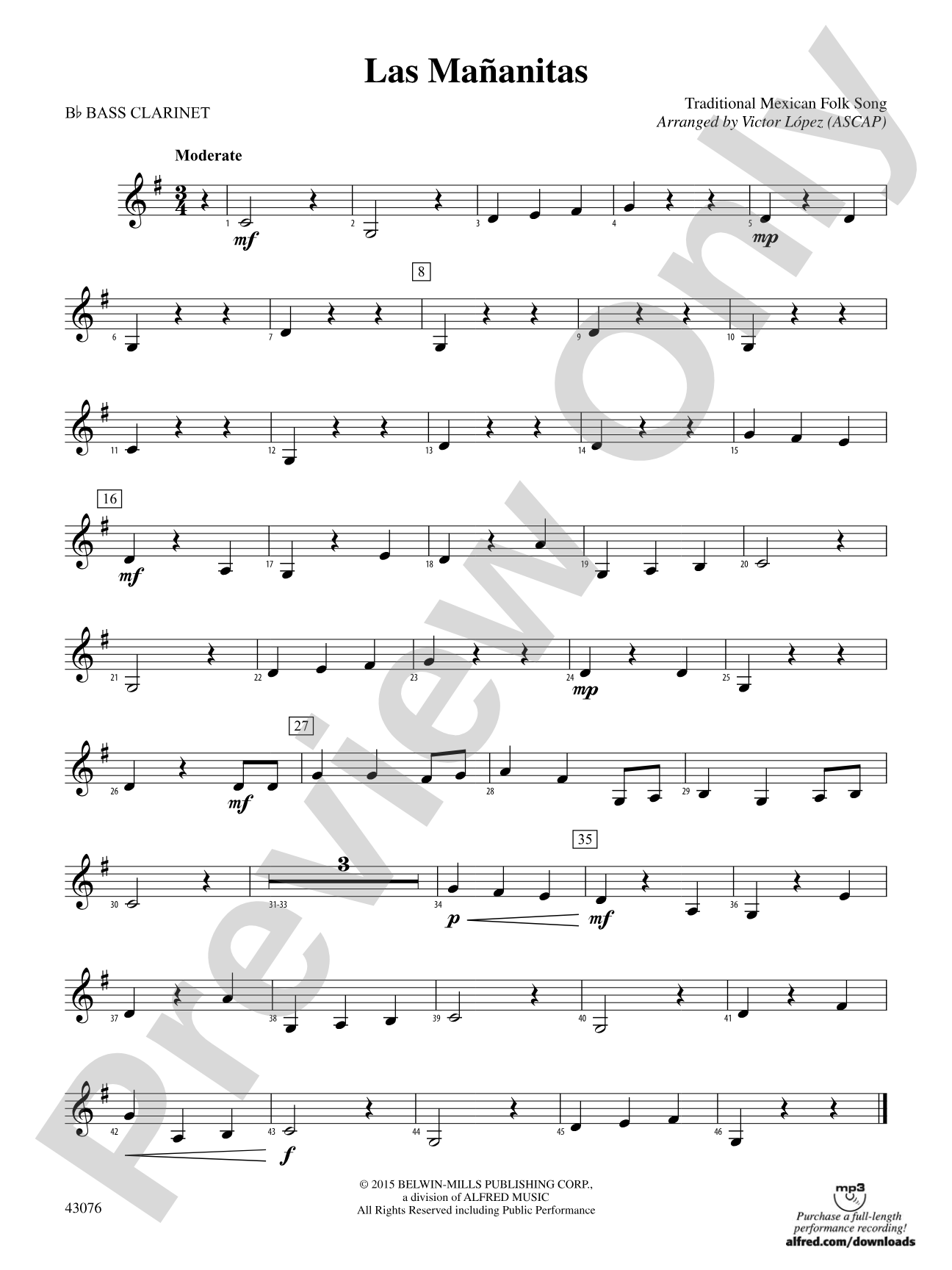 Las Mañanitas: B-flat Bass Clarinet