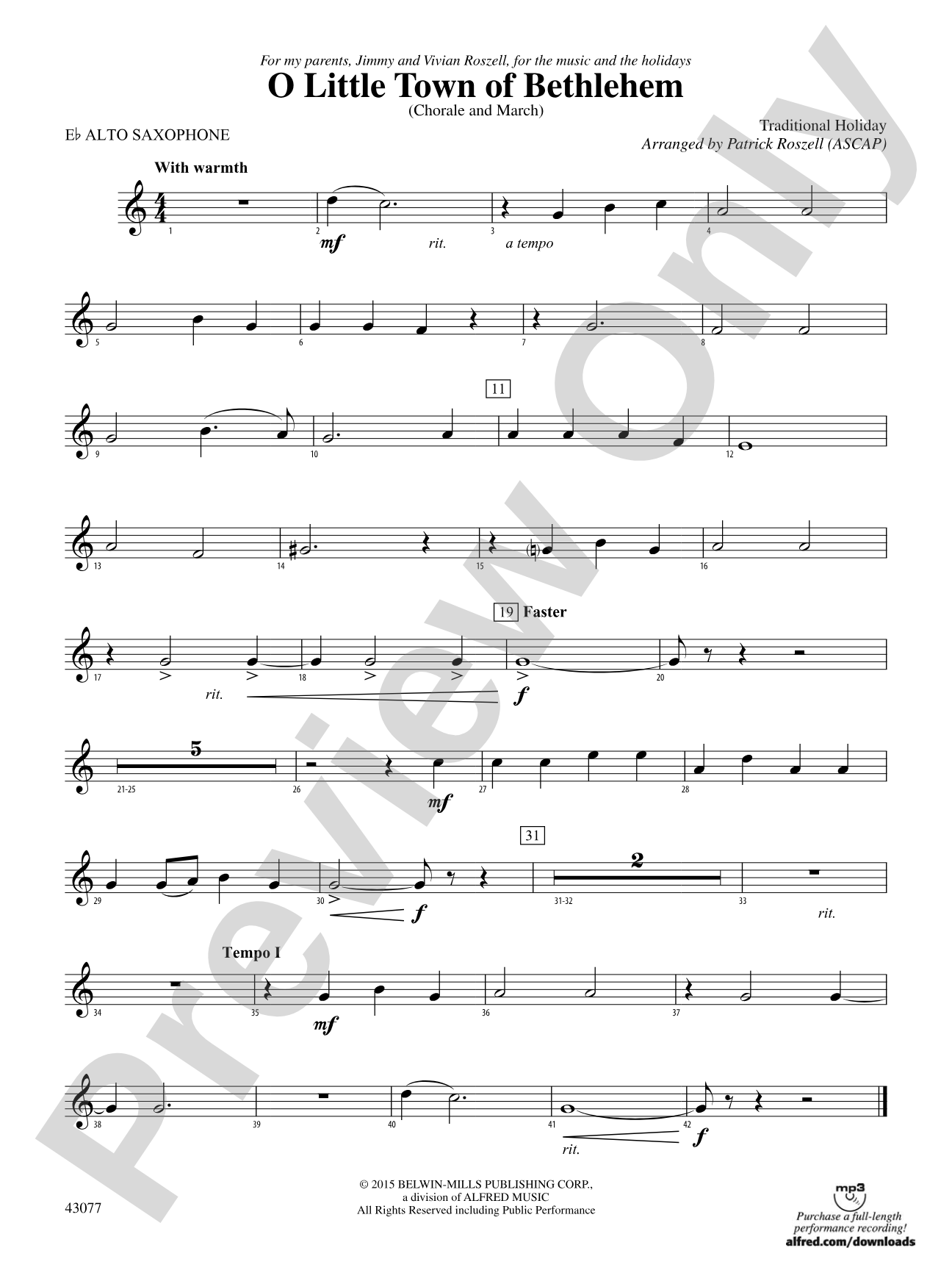 O Little Town of Bethlehem: E-flat Alto Saxophone