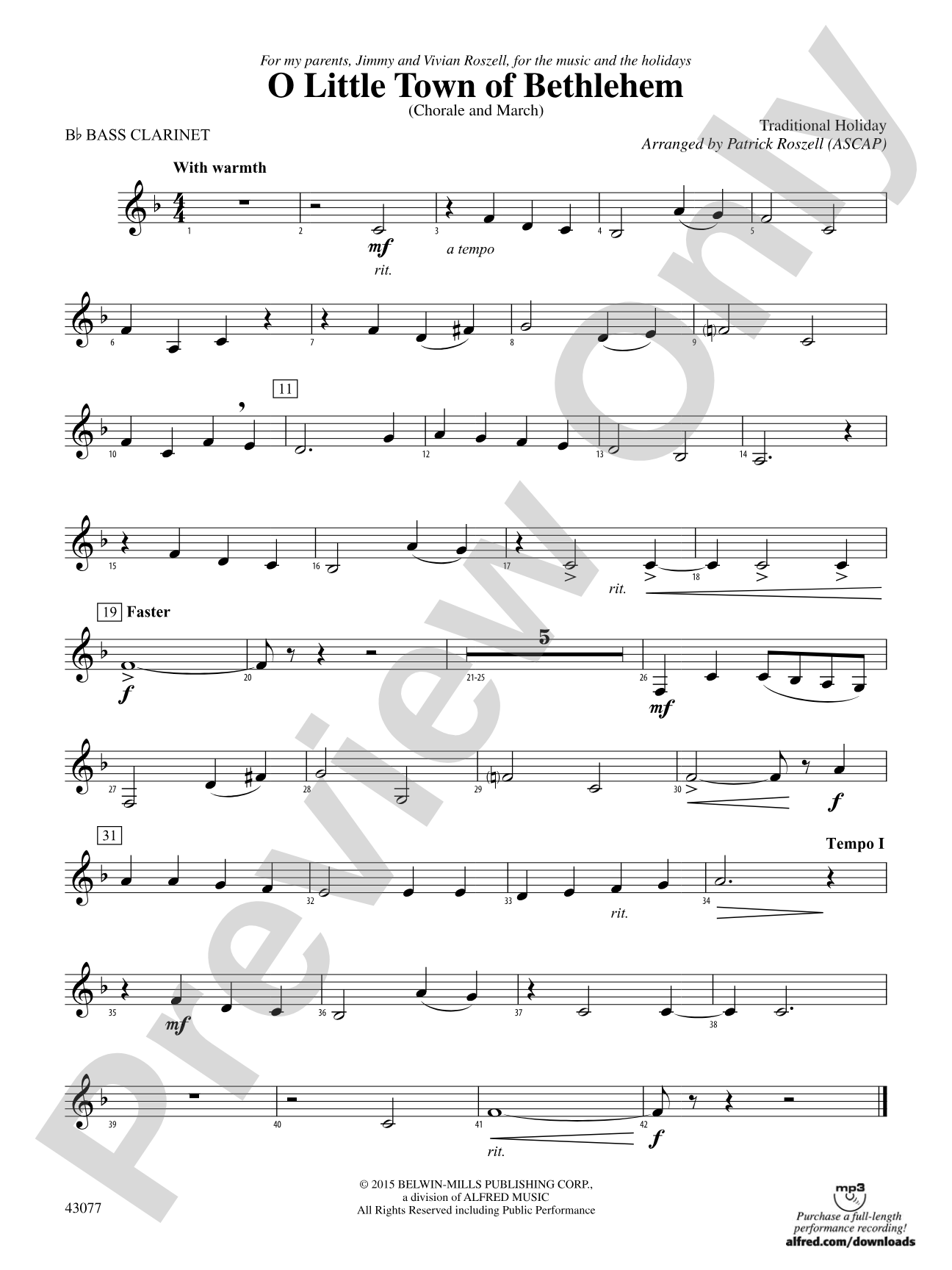O Little Town of Bethlehem: B-flat Bass Clarinet