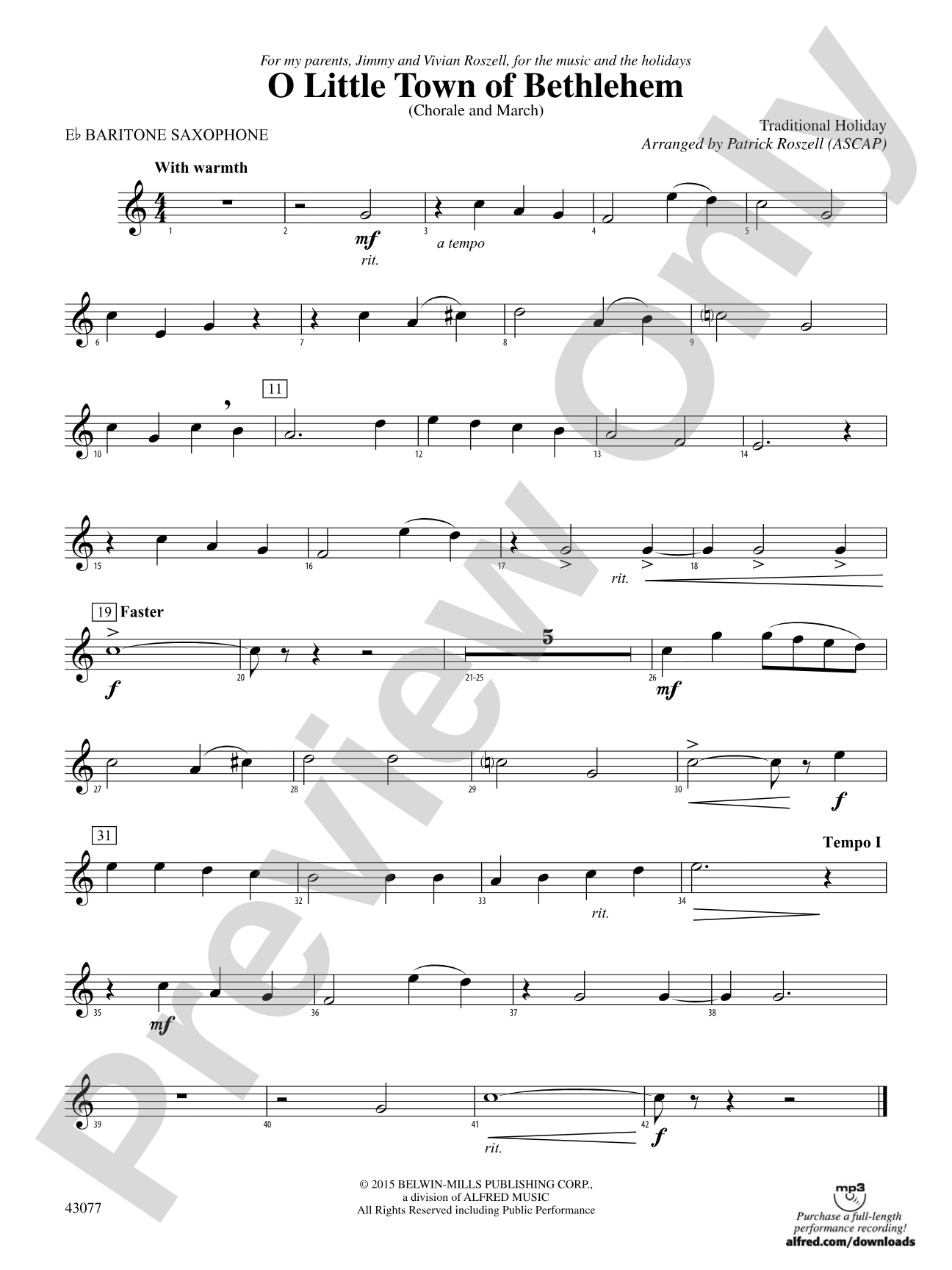 O Little Town of Bethlehem: E-flat Baritone Saxophone