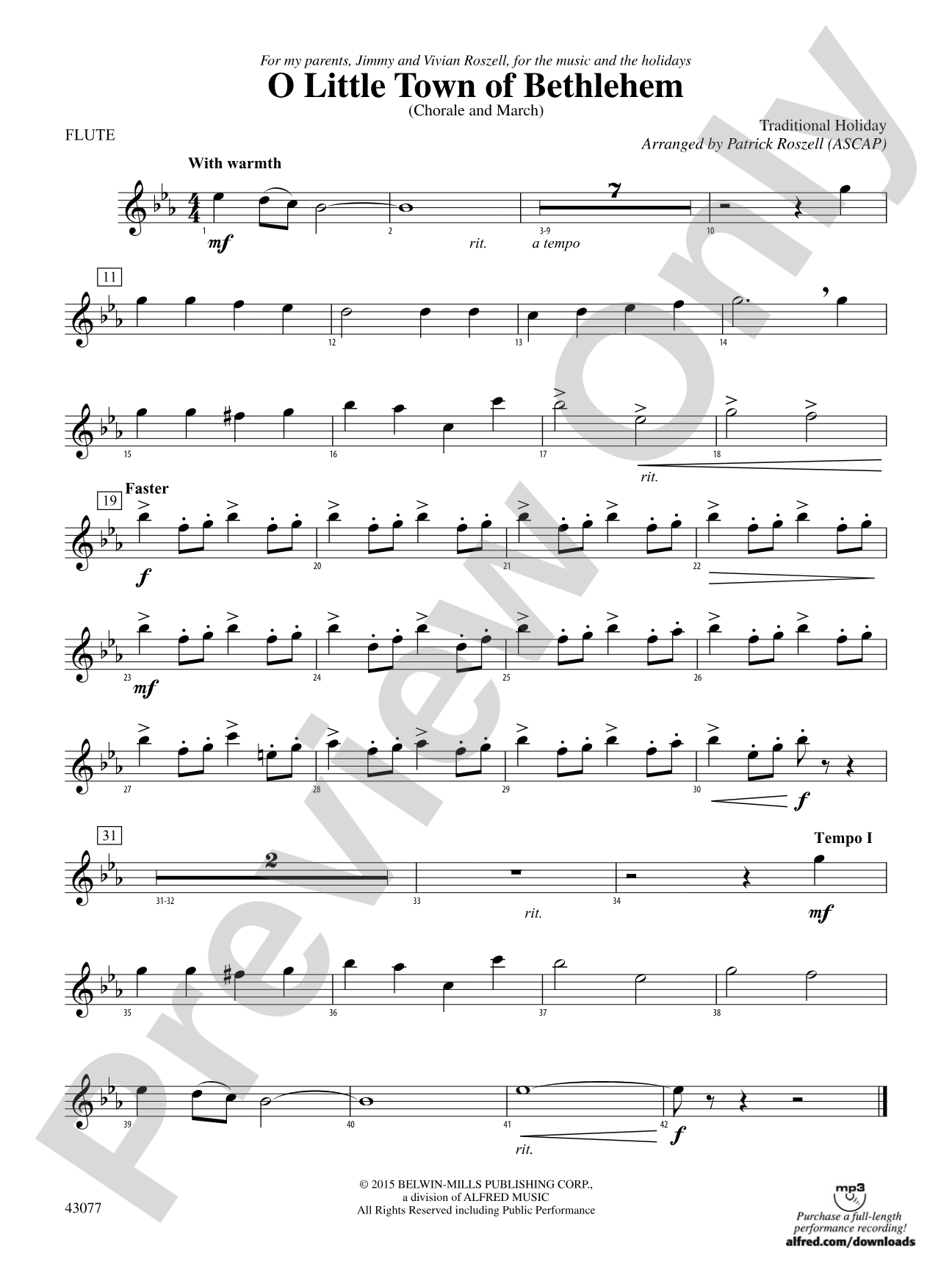 O Little Town of Bethlehem: Flute