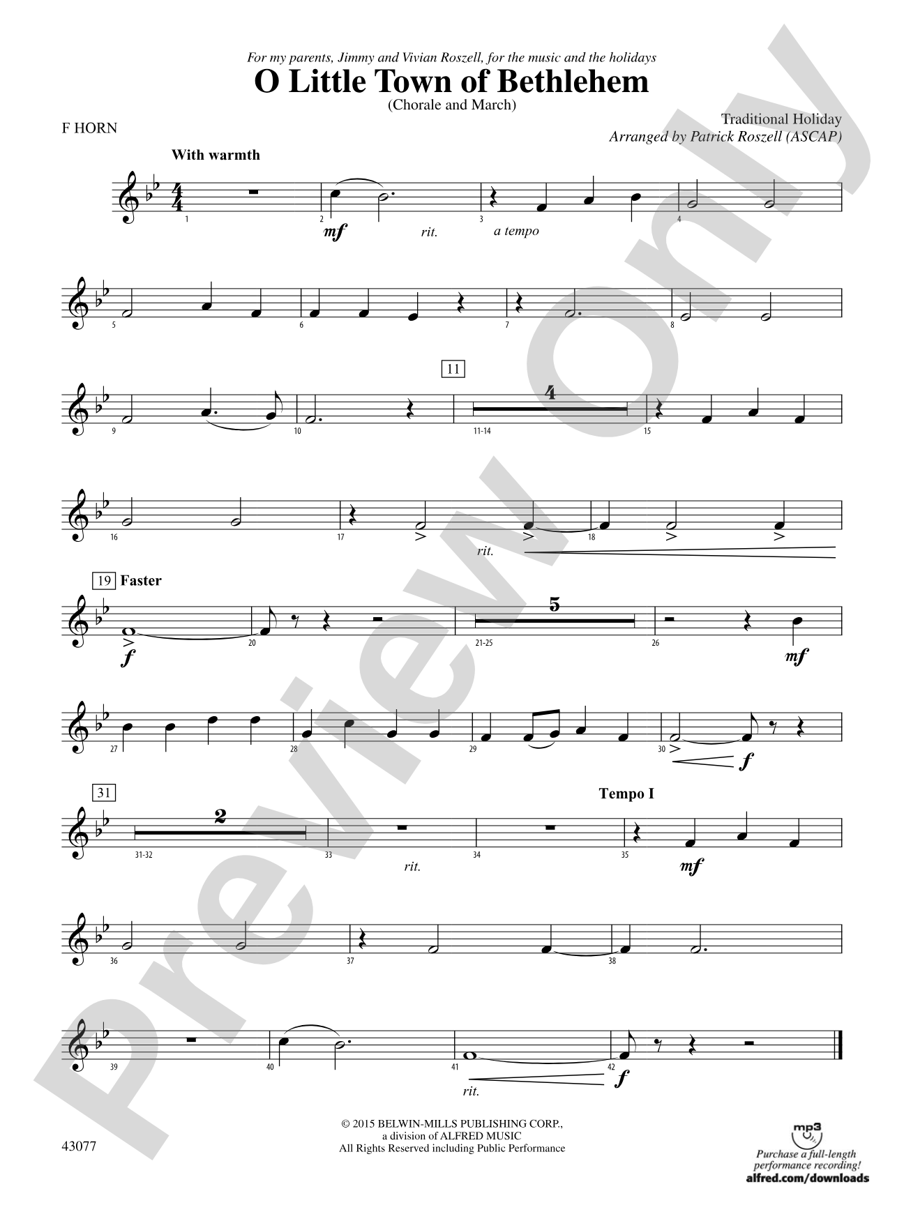 O Little Town of Bethlehem: 1st F Horn
