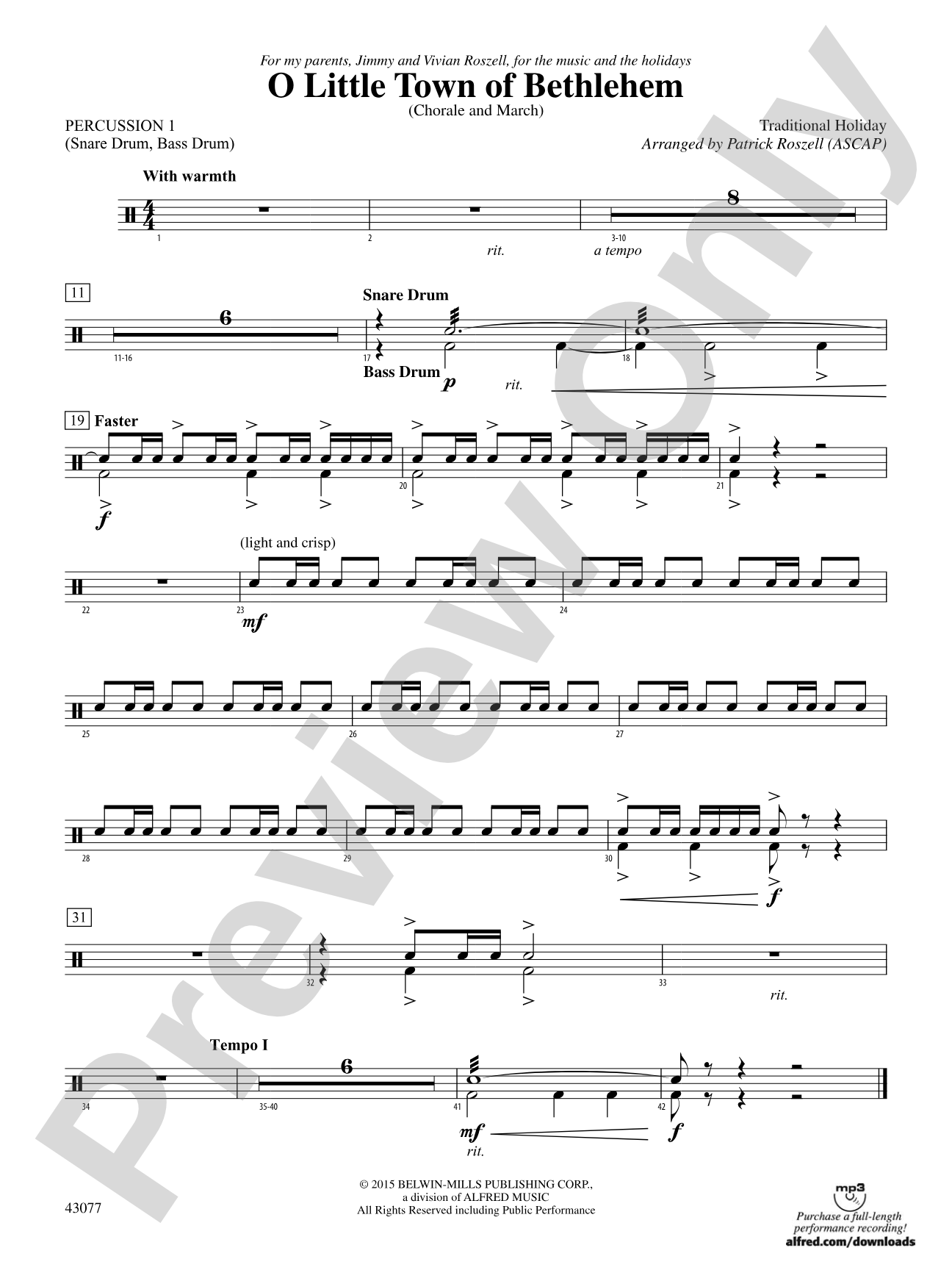 O Little Town of Bethlehem: 1st Percussion