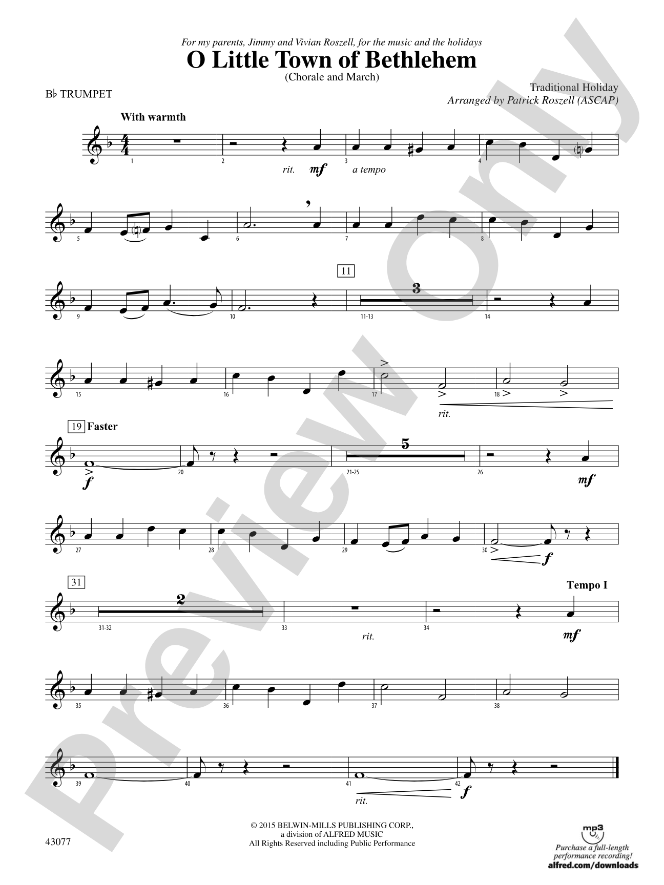 O Little Town of Bethlehem: 1st B-flat Trumpet