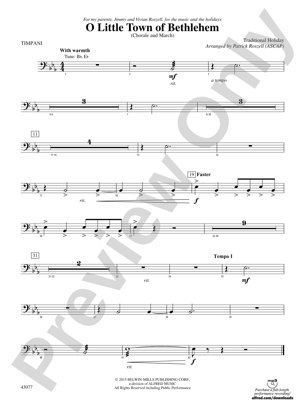 O Little Town of Bethlehem: Timpani