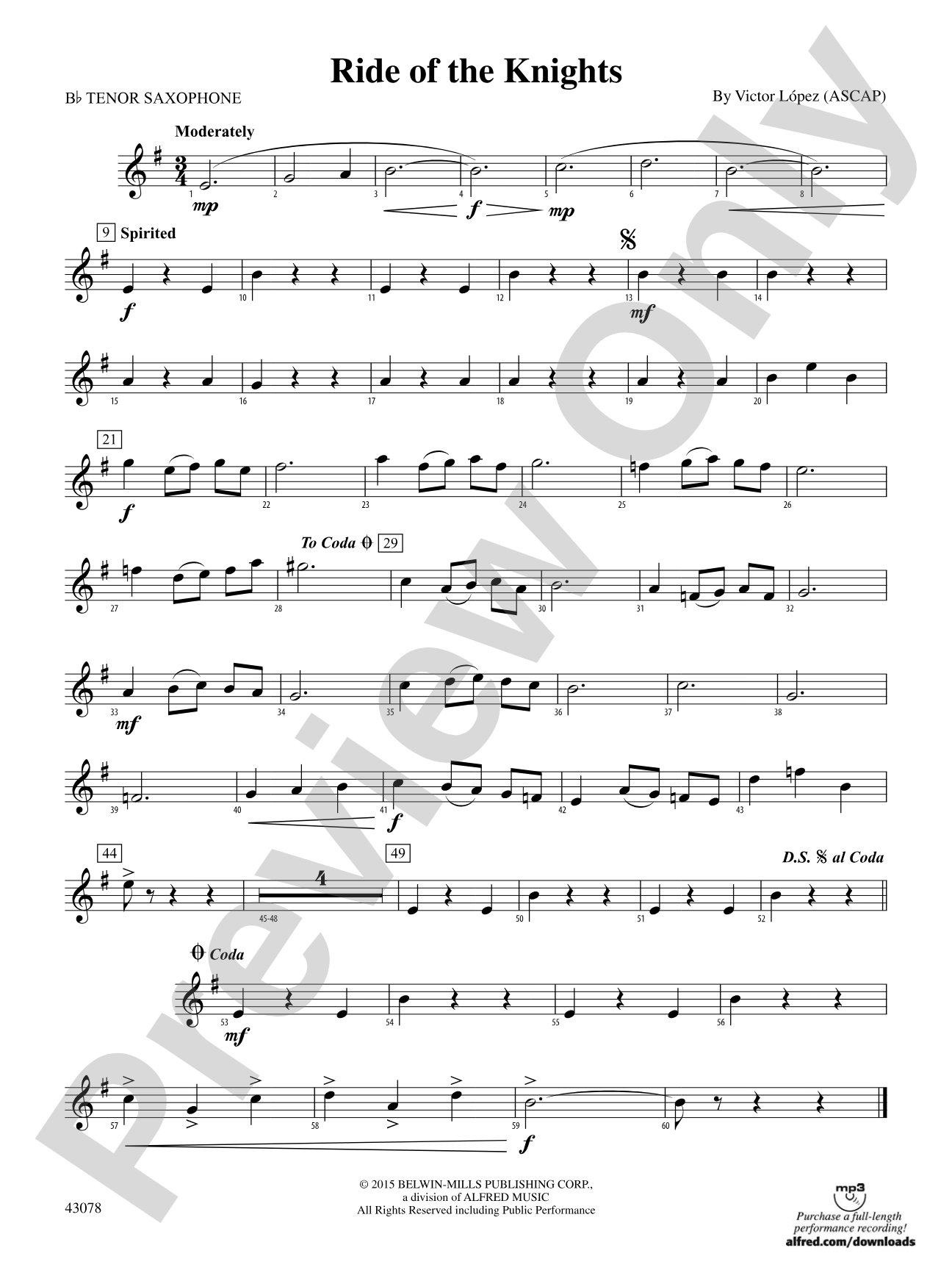 Ride of the Knights: B-flat Tenor Saxophone