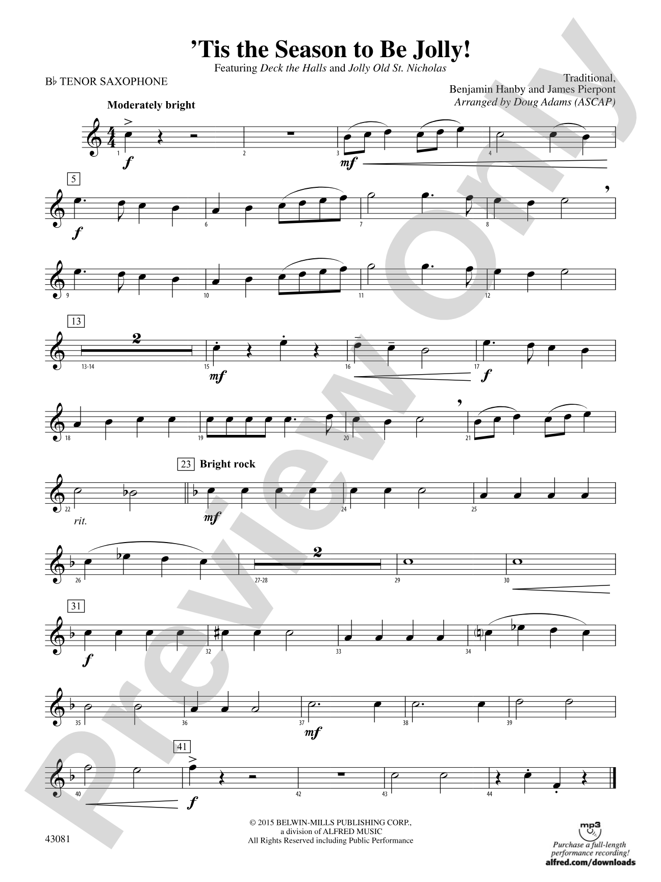 'Tis the Season to Be Jolly!: B-flat Tenor Saxophone