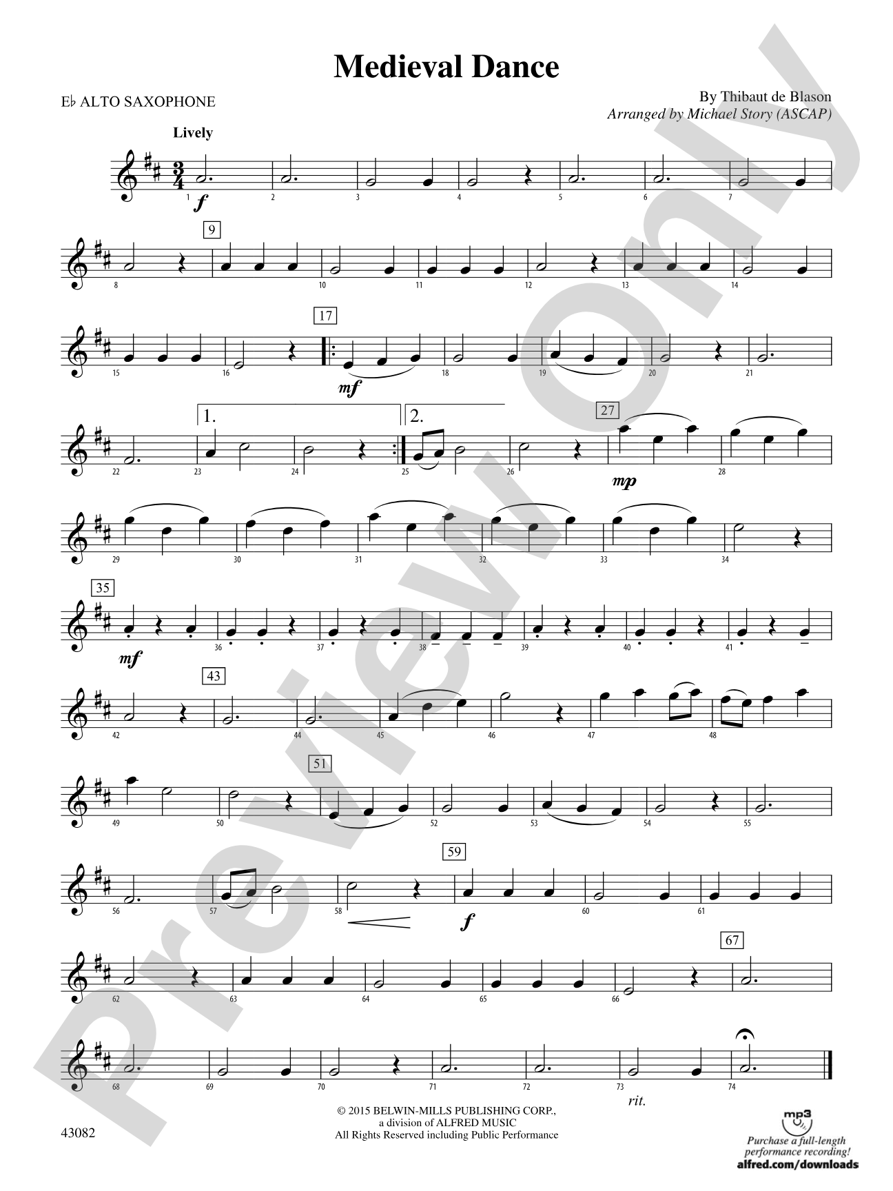 Medieval Dance: E-flat Alto Saxophone