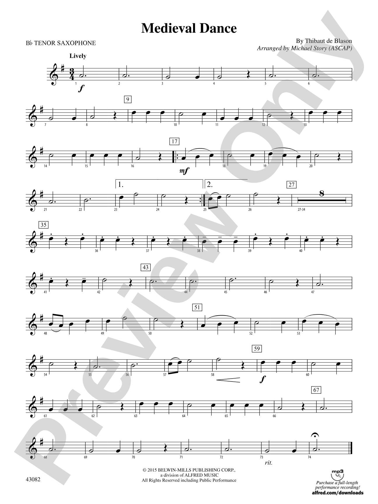 Medieval Dance: B-flat Tenor Saxophone