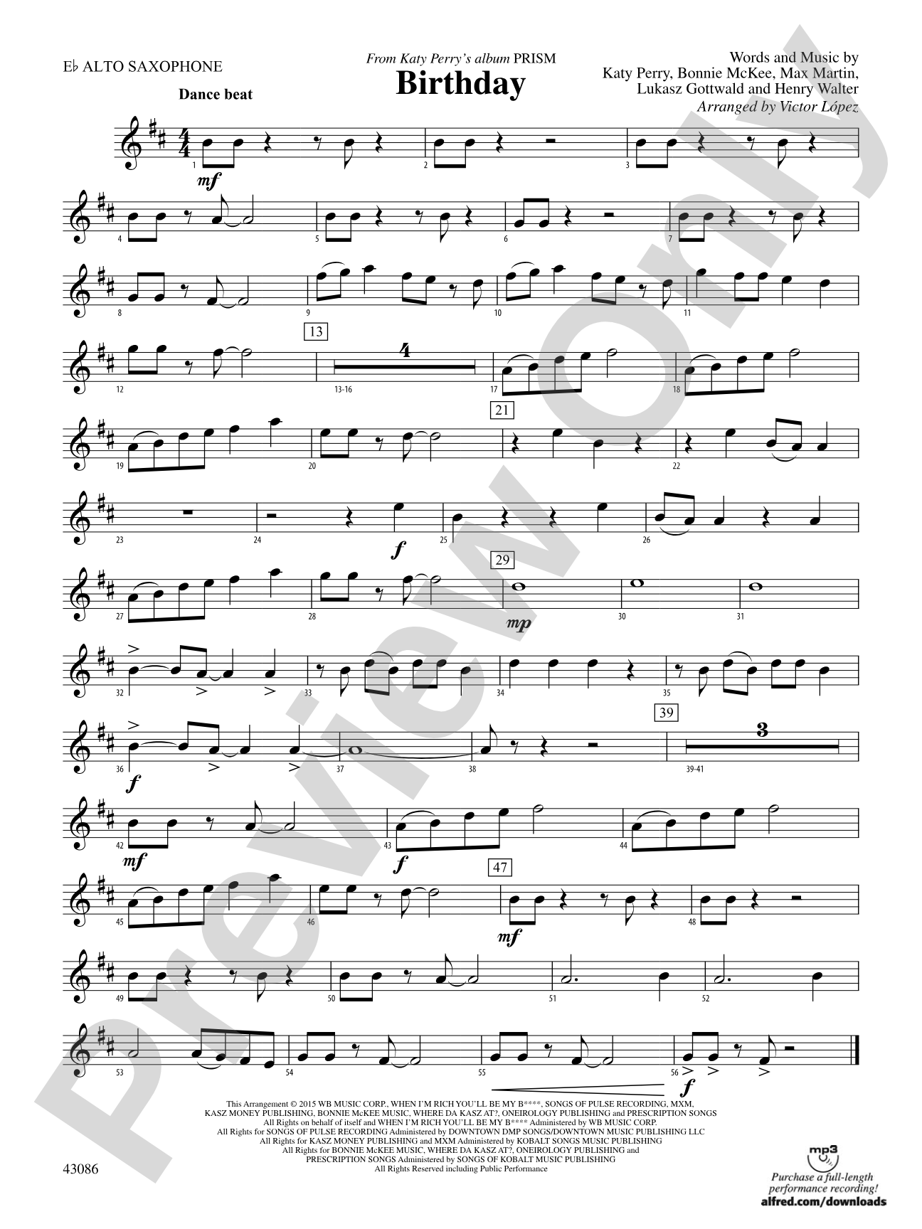 Birthday: E-flat Alto Saxophone