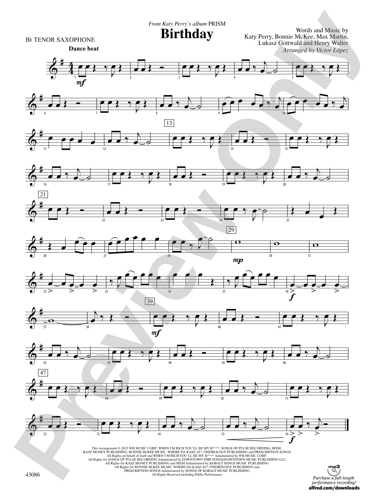 Birthday: B-flat Tenor Saxophone