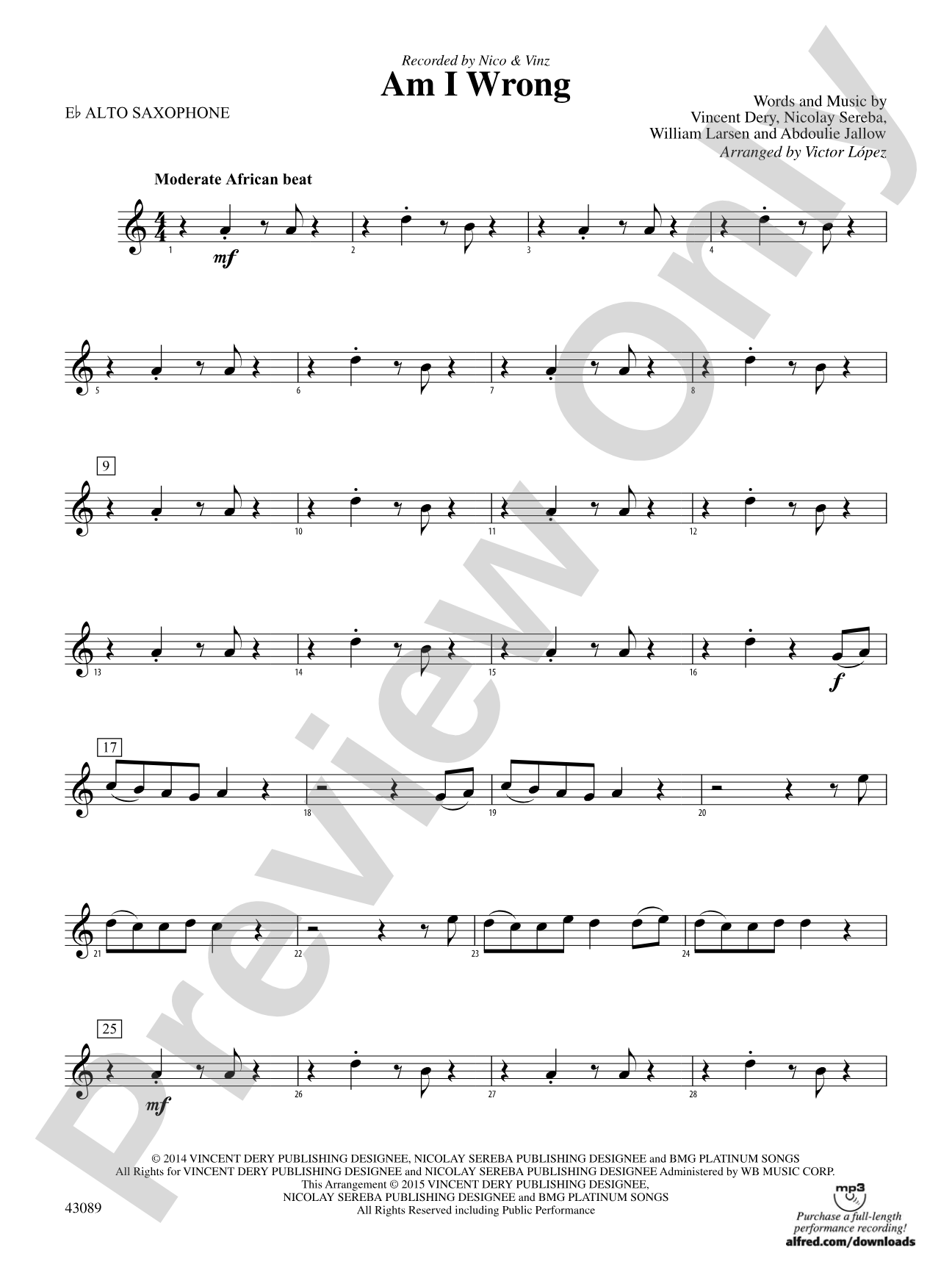 Am I Wrong: E-flat Alto Saxophone