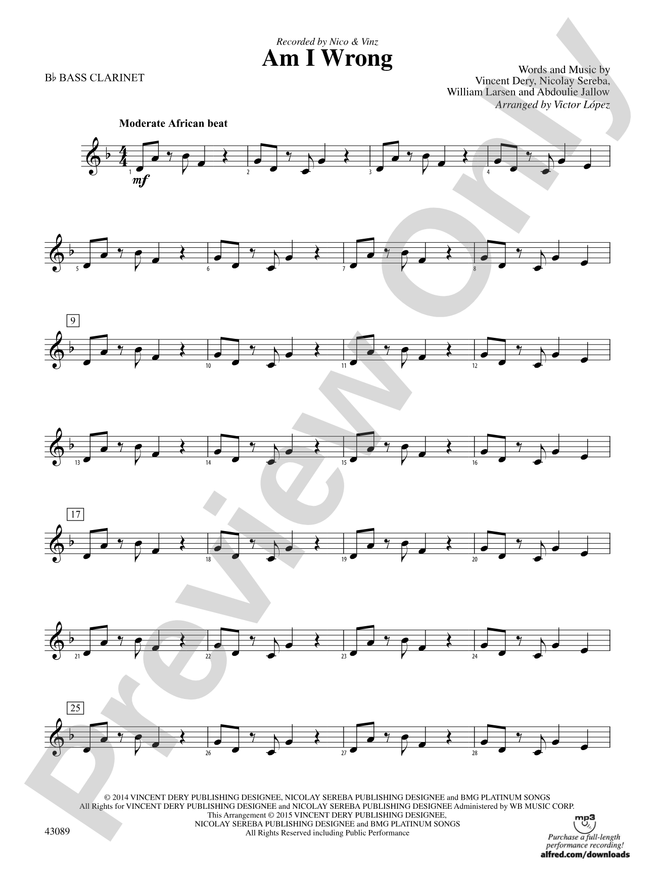 Am I Wrong: B-flat Bass Clarinet