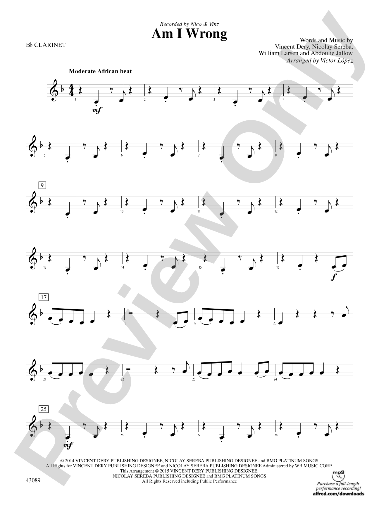 Am I Wrong: 1st B-flat Clarinet