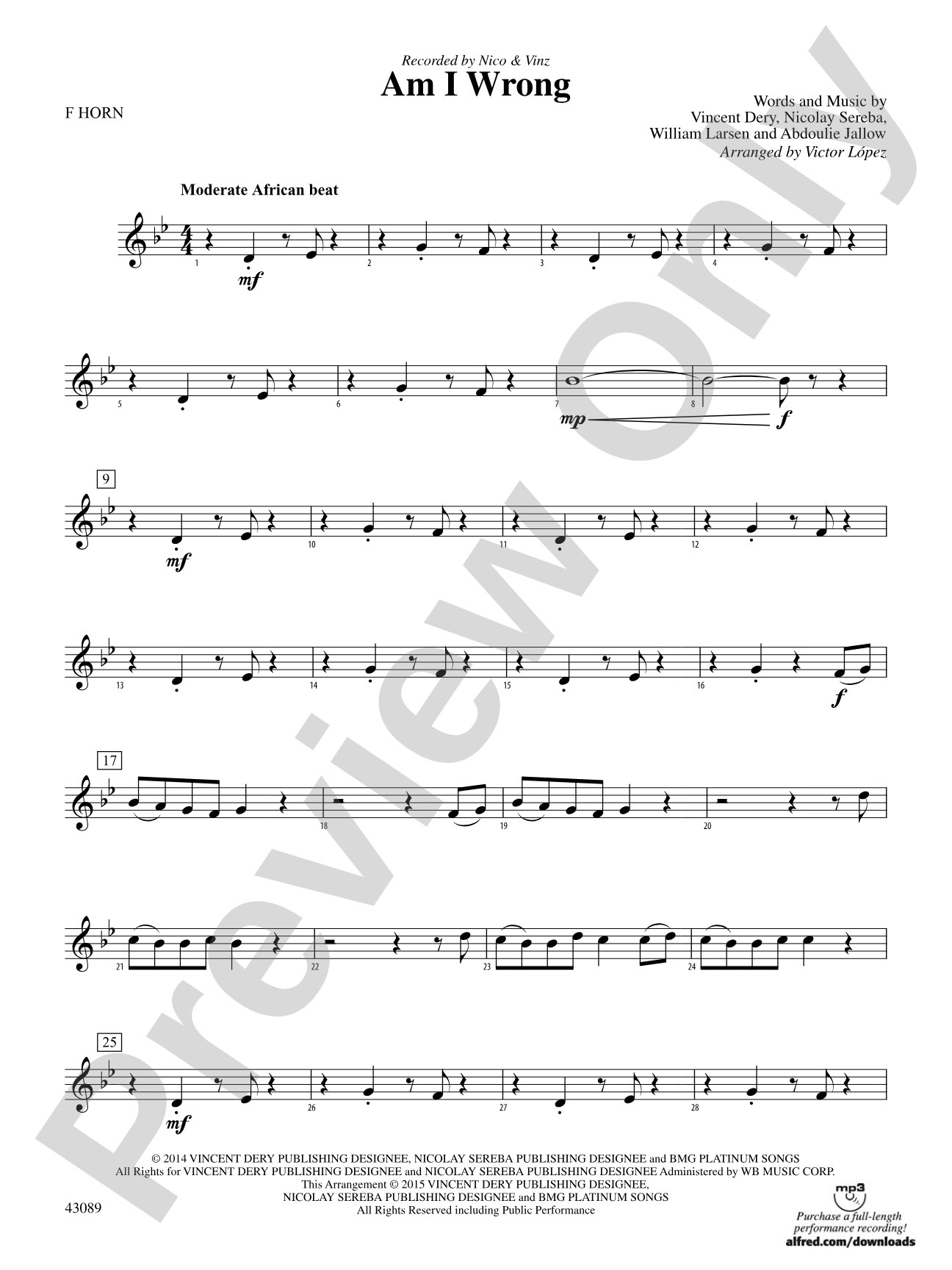 Am I Wrong: 1st F Horn