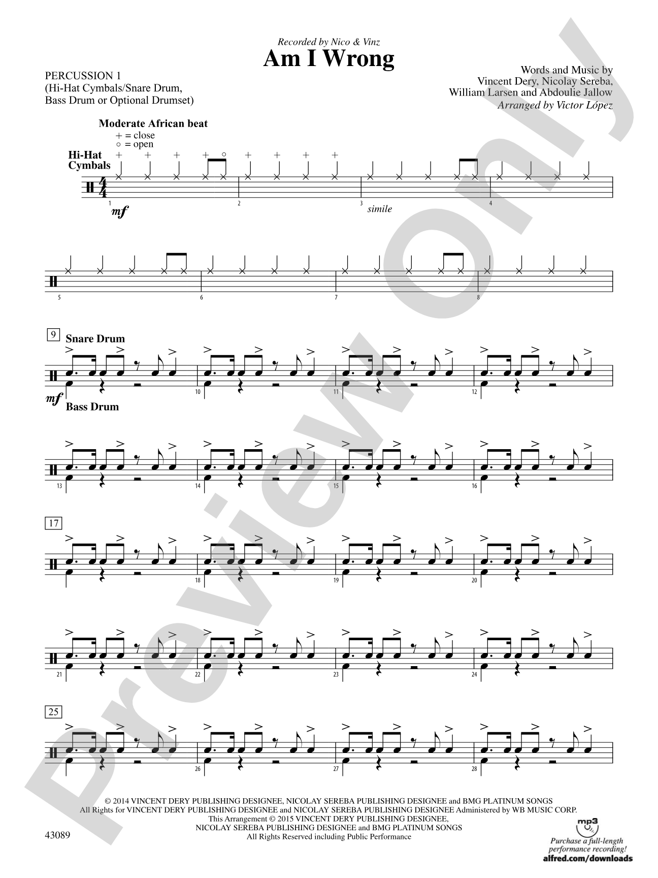 Am I Wrong: 1st Percussion