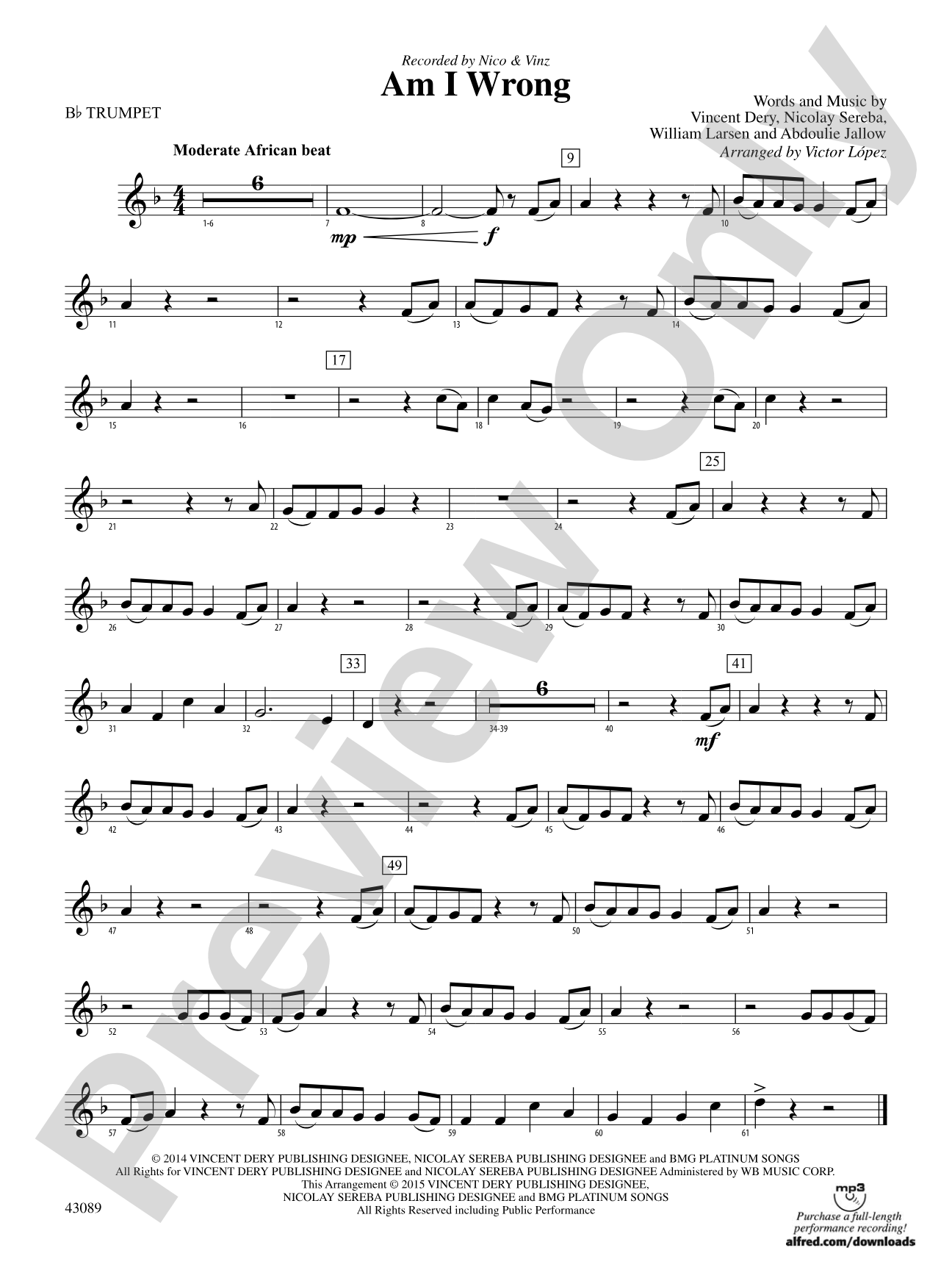Am I Wrong: 1st B-flat Trumpet