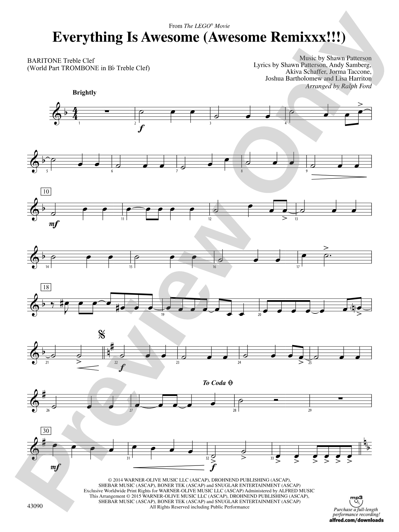 Everything Is Awesome (Awesome Remixxx!!!) (from The Lego® Movie): Baritone T.C.
