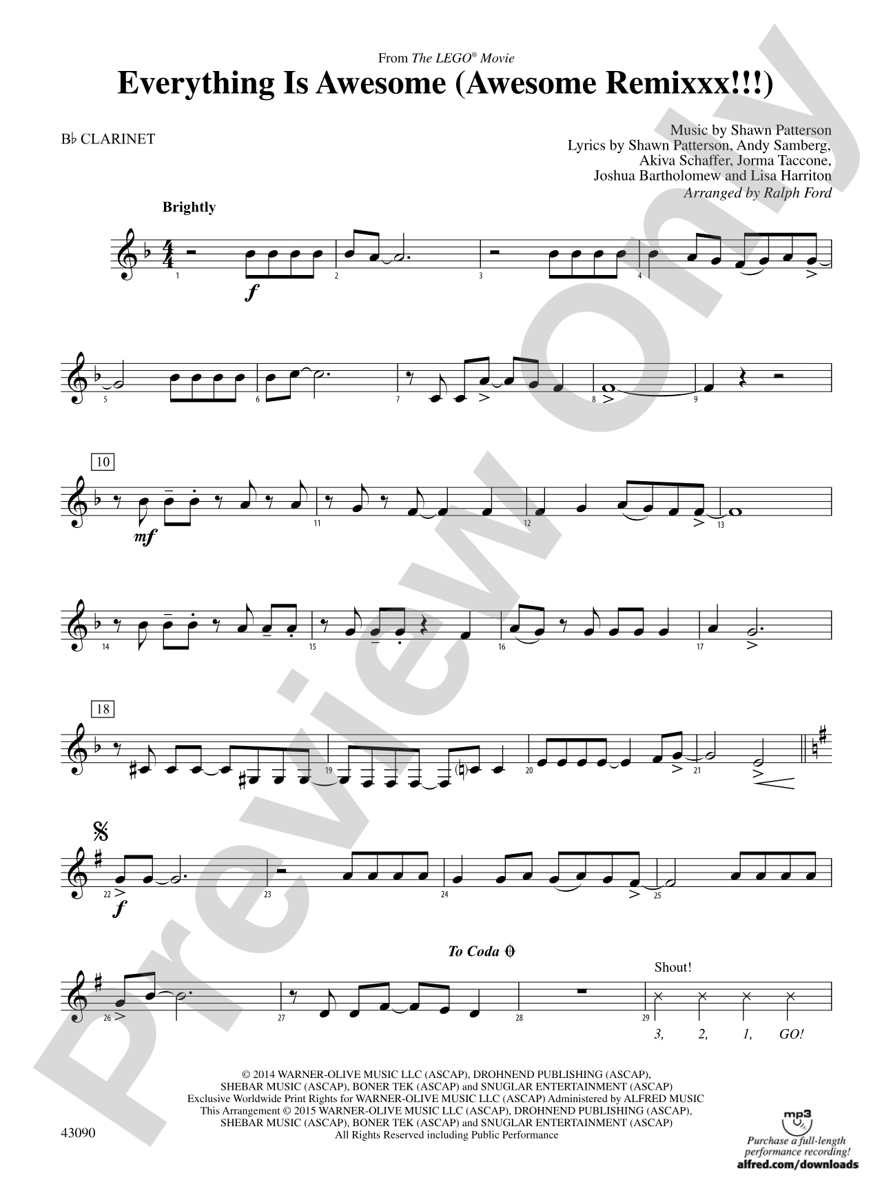 Everything Is Awesome (Awesome Remixxx!!!) (from The Lego® Movie): 1st B-flat Clarinet