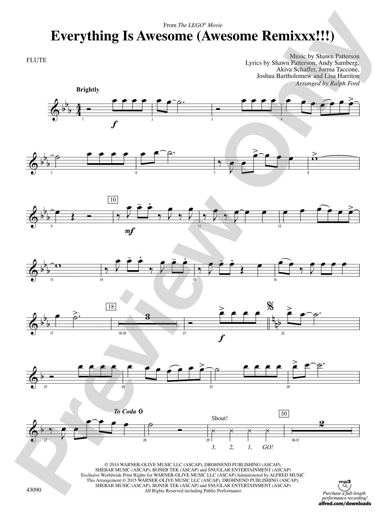 Everything Is Awesome (Awesome Remixxx!!!) (from The Lego® Movie): Flute