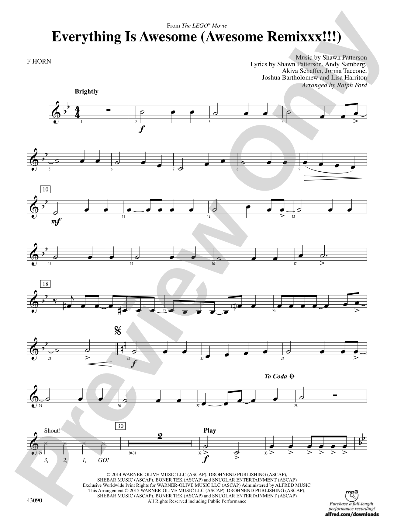 Everything Is Awesome (Awesome Remixxx!!!) (from The Lego® Movie): 1st F Horn