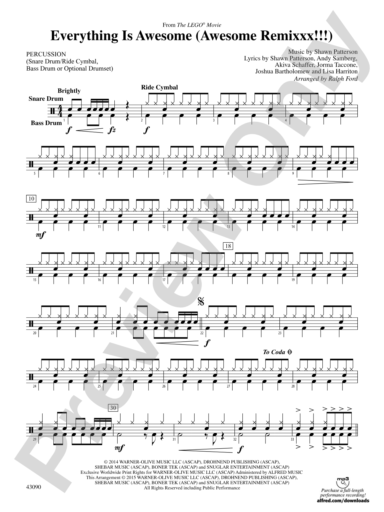 Everything Is Awesome (Awesome Remixxx!!!) (from The Lego® Movie): 1st Percussion