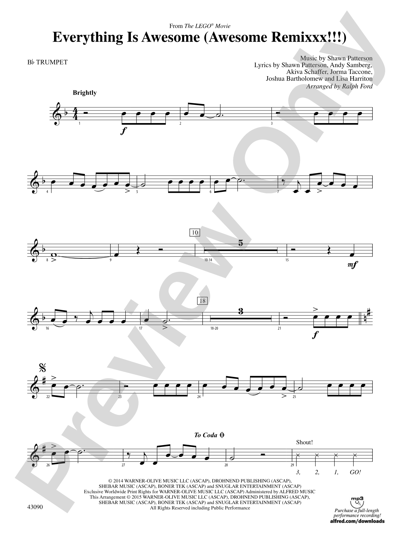 Everything Is Awesome (Awesome Remixxx!!!) (from The Lego® Movie): 1st B-flat Trumpet