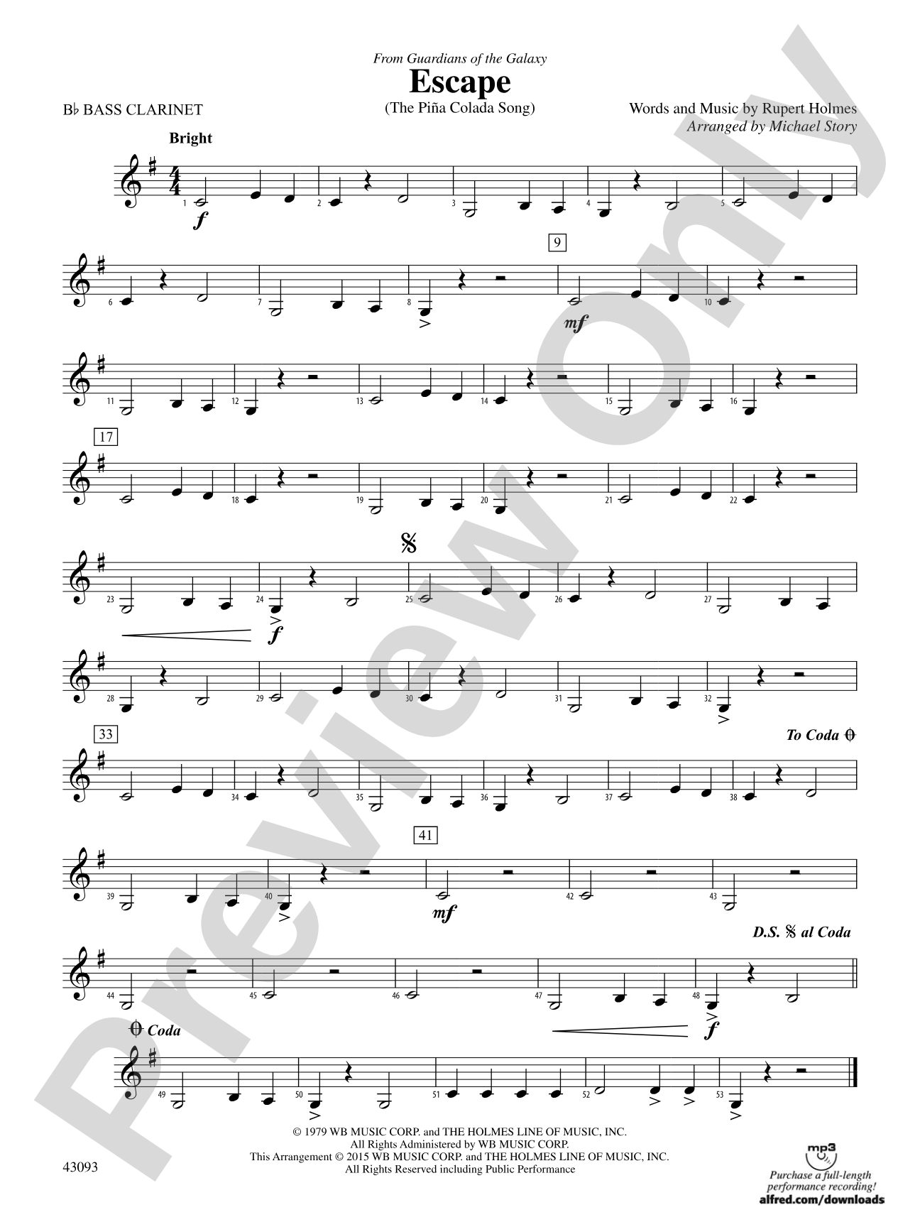 Escape (from Guardians of the Galaxy): B-flat Bass Clarinet