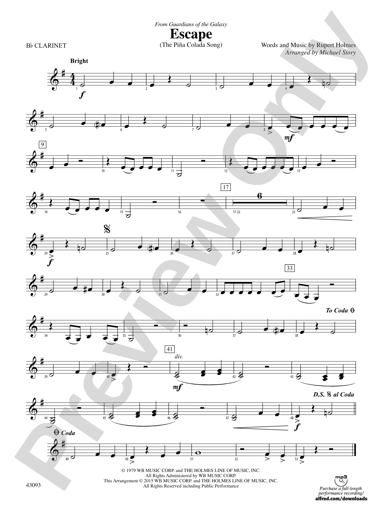 Escape (from Guardians of the Galaxy): 1st B-flat Clarinet