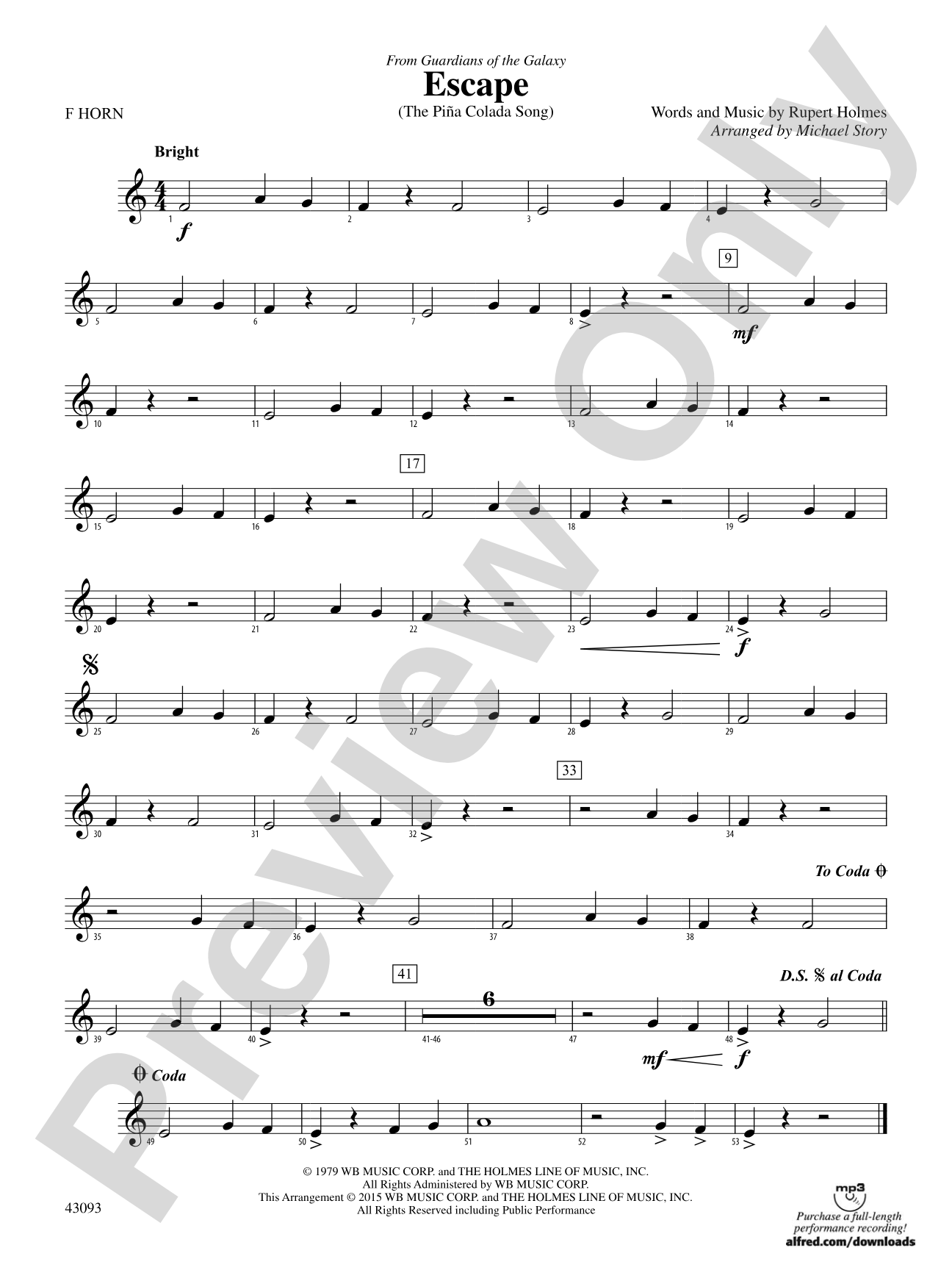 Escape (from Guardians of the Galaxy): 1st F Horn